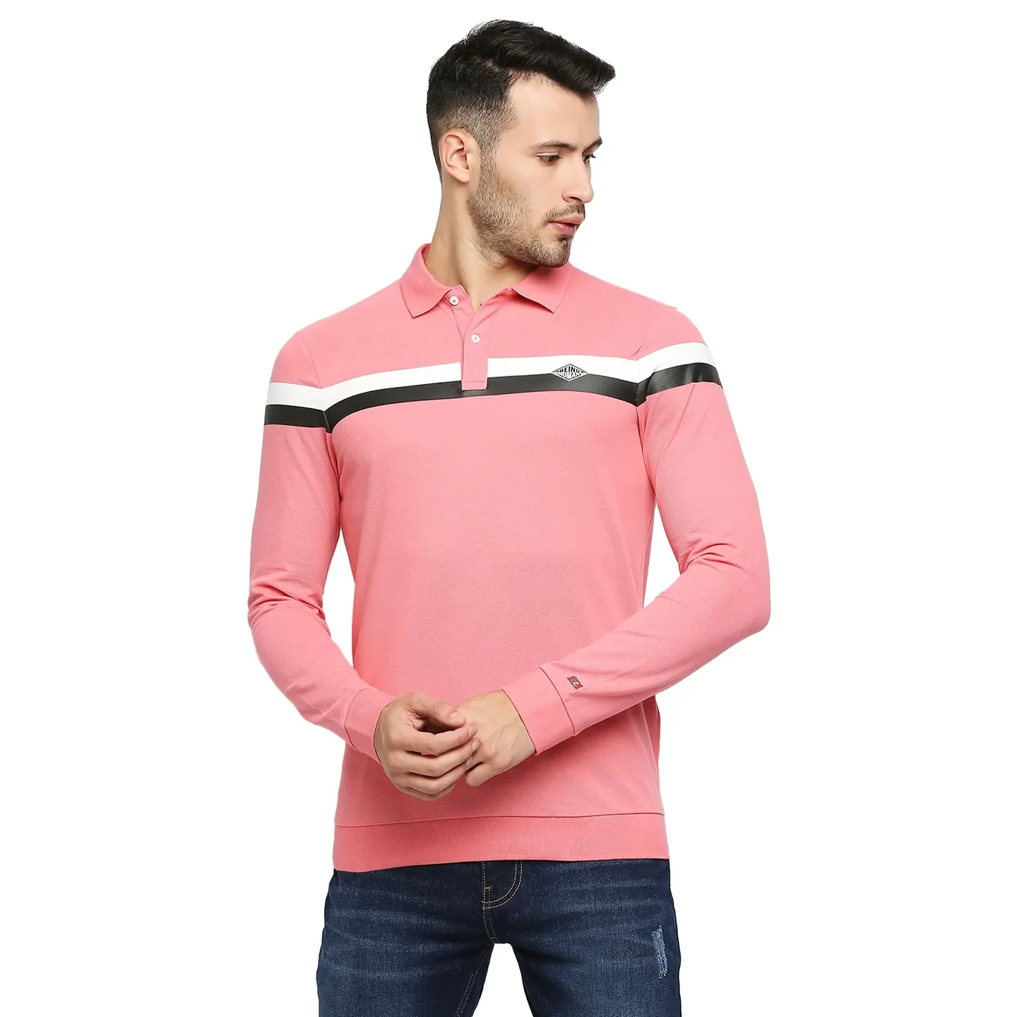 Red Regular Fit Men's Long Sleeves Polo T-Shirt by Being Human Clothing