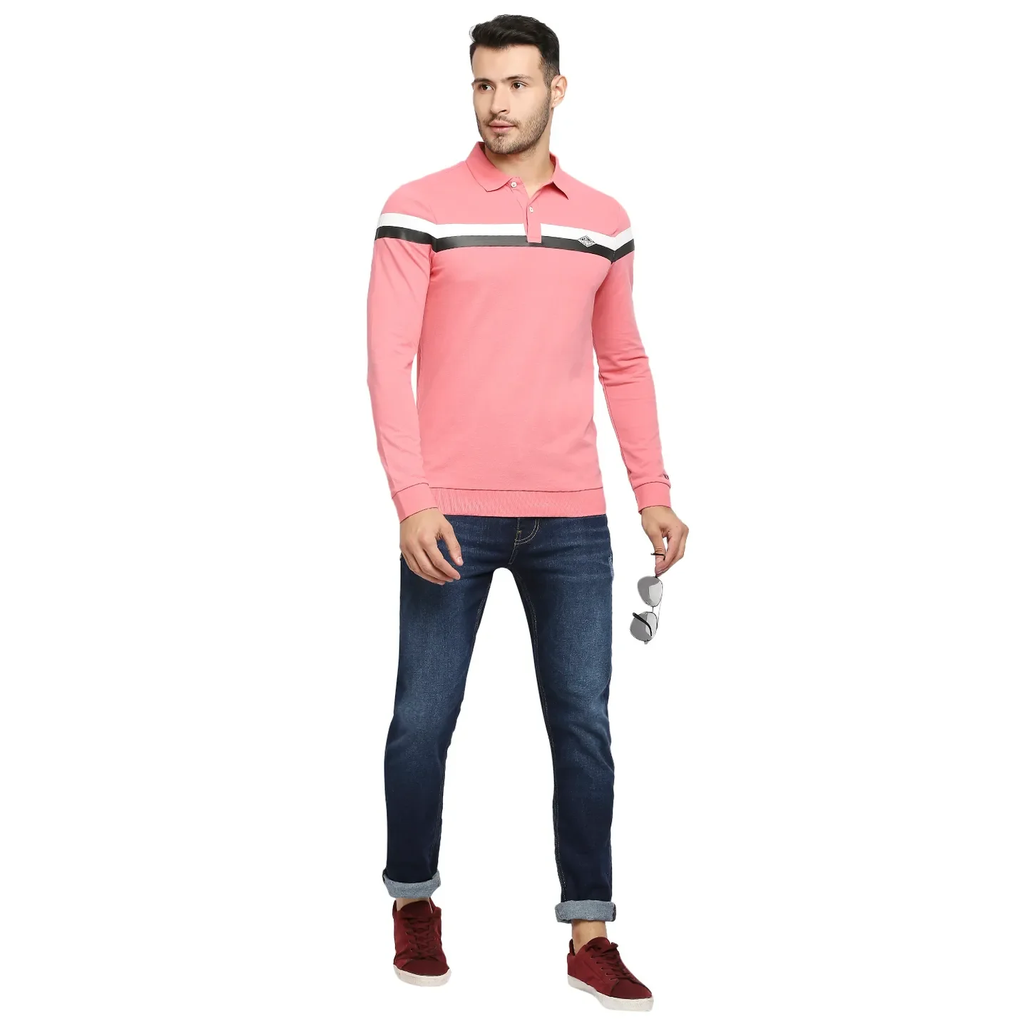 Red Regular Fit Men's Long Sleeves Polo T-Shirt by Being Human Clothing - Image 6