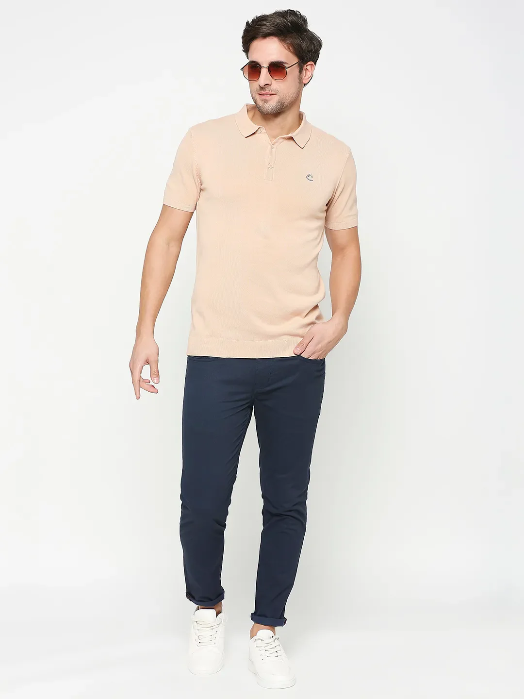 Off White Regular Fit Men's Polo T-shirt by Being Human Clothing - Image 6