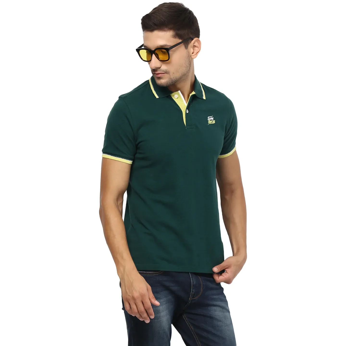 Tropic Green Regular Fit Men's Polo T-Shirt by Being Human Clothing