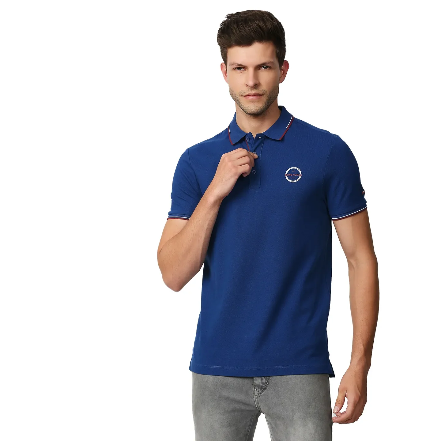 Blue Regular Fit Men's Polo T-Shirt by Being Human Clothing