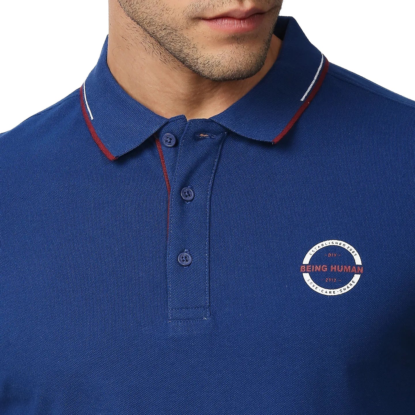 Blue Regular Fit Men's Polo T-Shirt by Being Human Clothing - Image 5