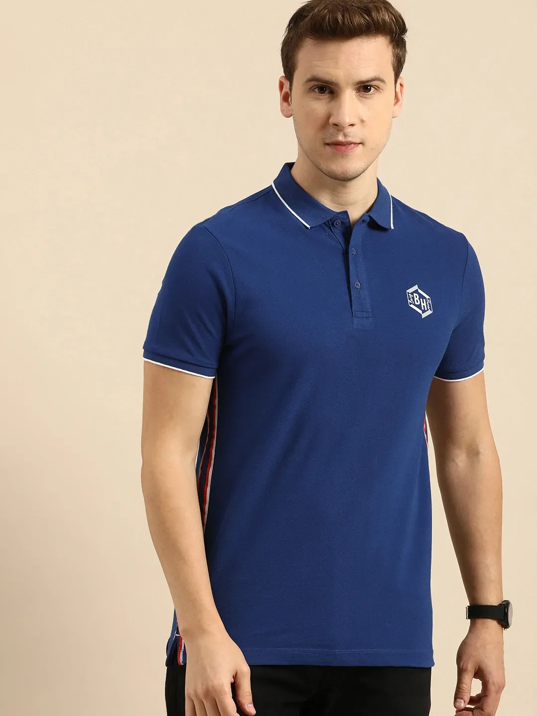 Blue Regular Fit Men's Polo T-Shirt by Being Human Clothing