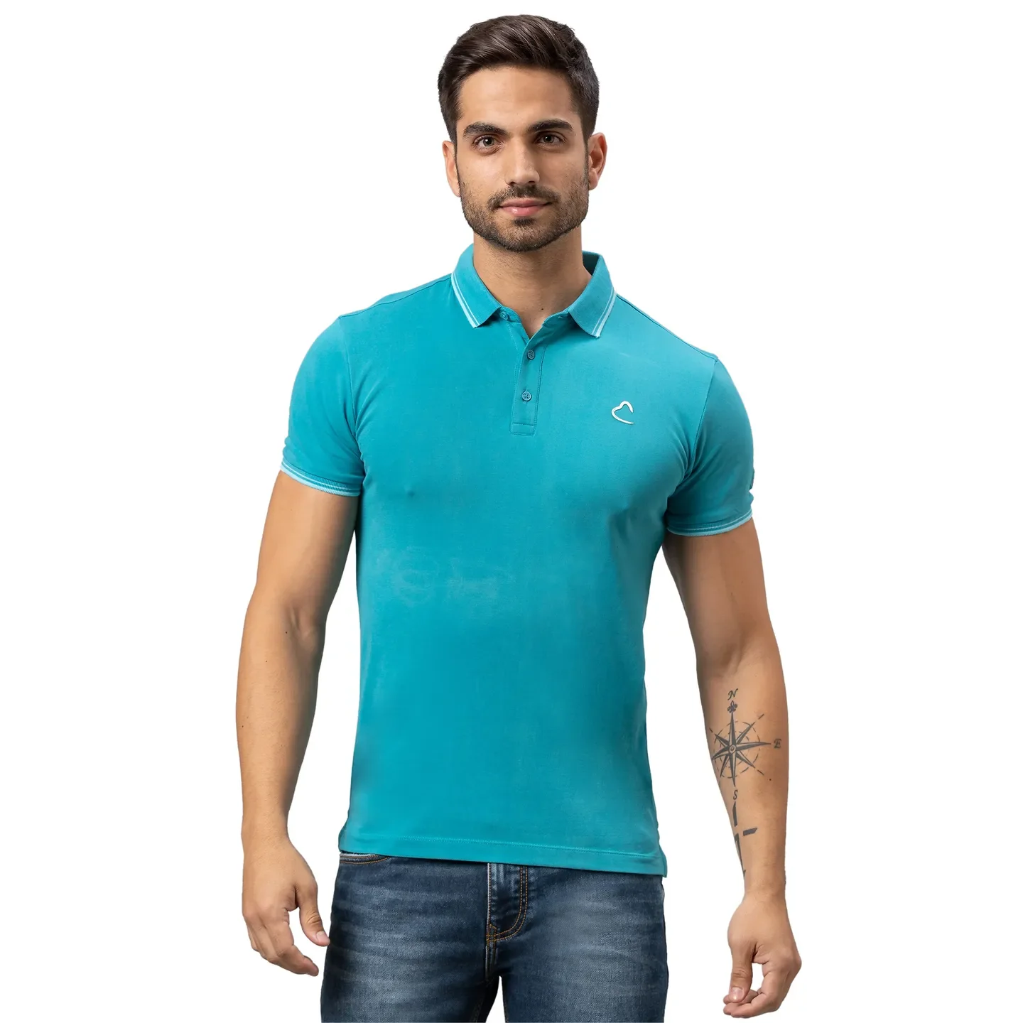 Turquoise Regular Fit Men's Polo T-shirt by Being Human Clothing