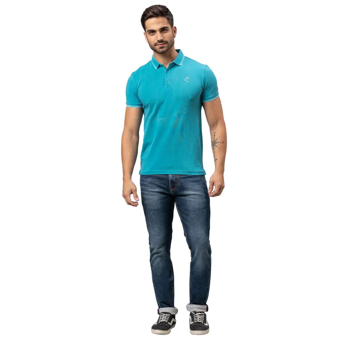 Turquoise Regular Fit Men's Polo T-shirt by Being Human Clothing - Image 2