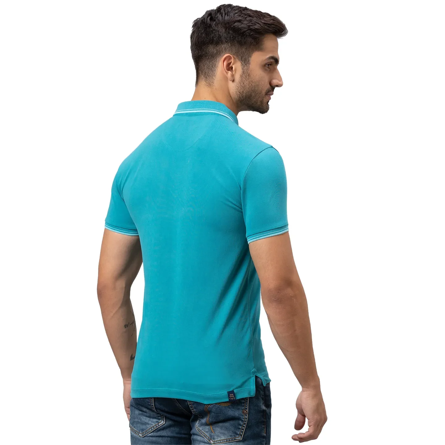 Turquoise Regular Fit Men's Polo T-shirt by Being Human Clothing - Image 3