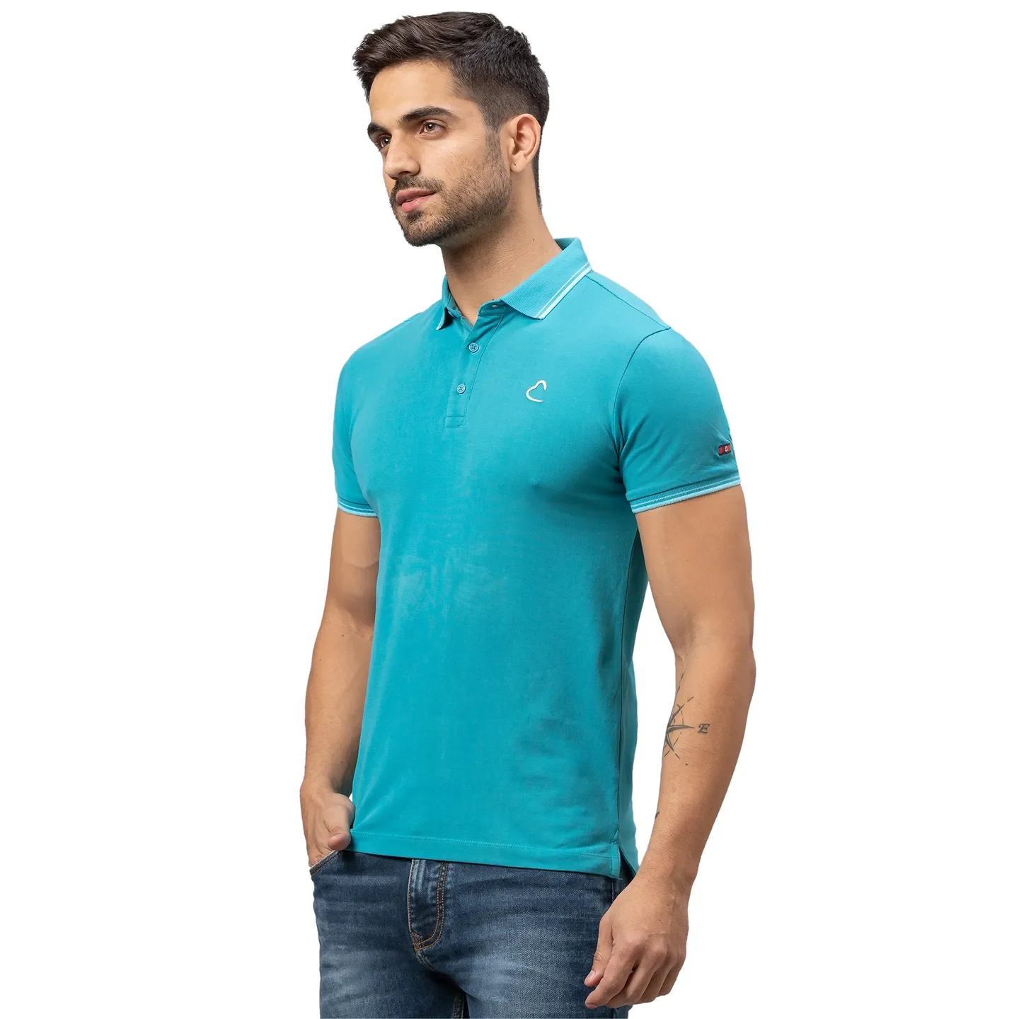 Turquoise Regular Fit Men's Polo T-shirt by Being Human Clothing - Image 4