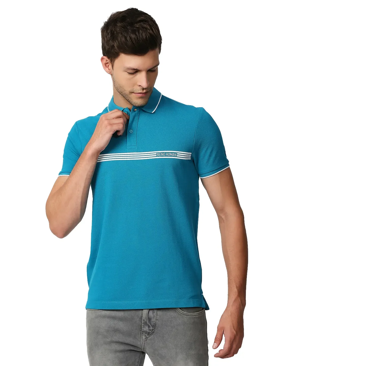 Blue Regular Fit Men's Polo T-Shirt by Being Human Clothing