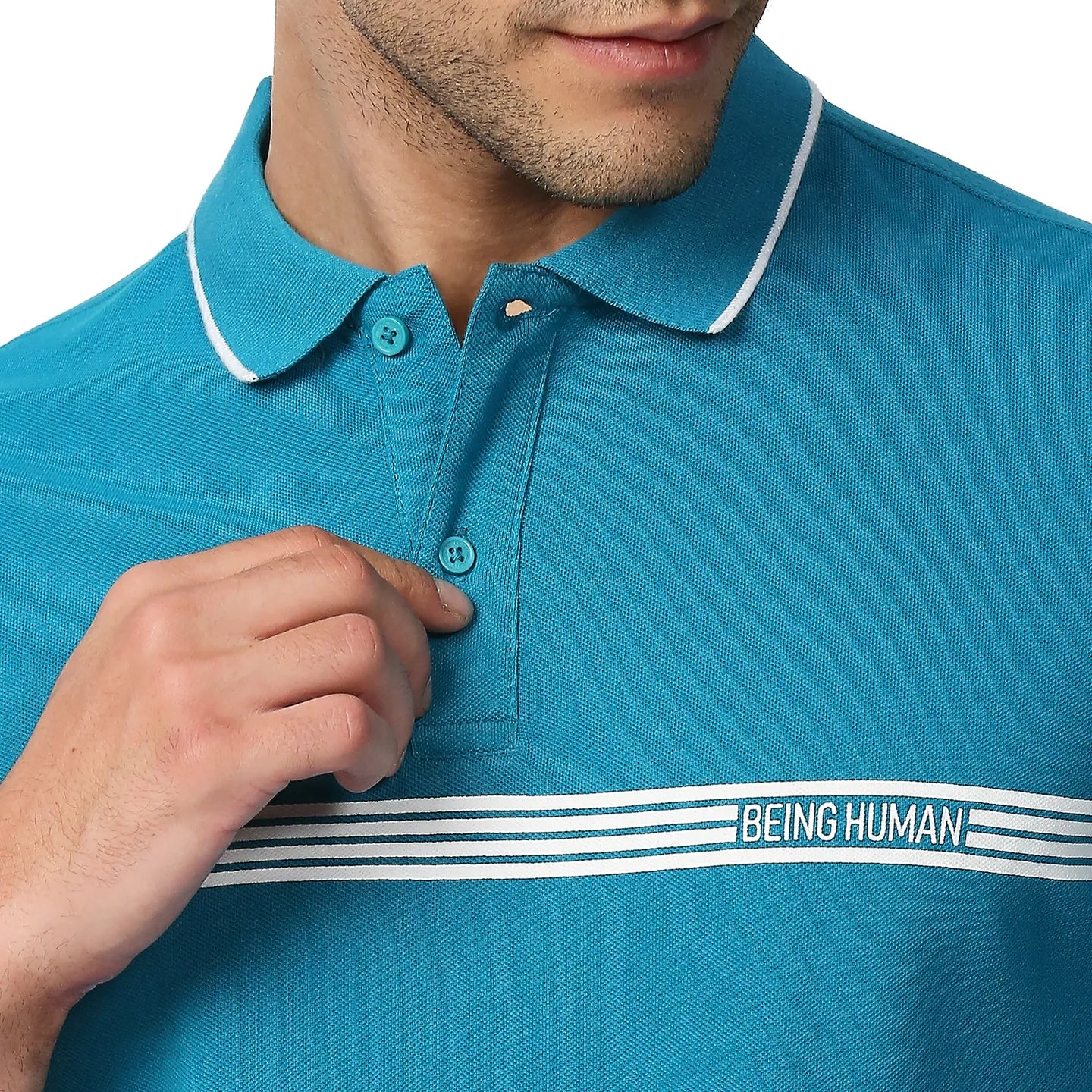 Blue Regular Fit Men's Polo T-Shirt by Being Human Clothing - Image 5