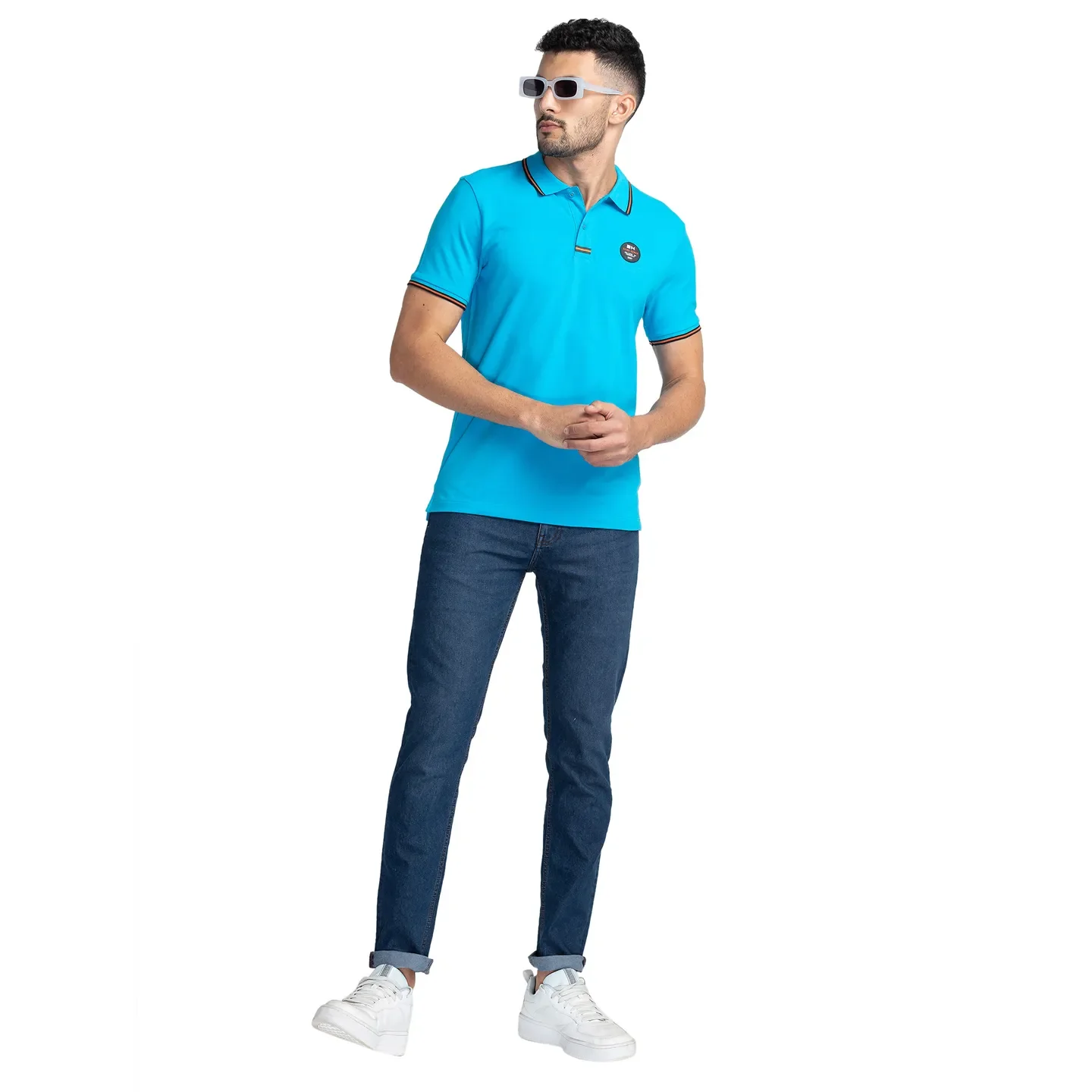Blue Regular Fit Men's Polo T-Shirt by Being Human Clothing - Image 6