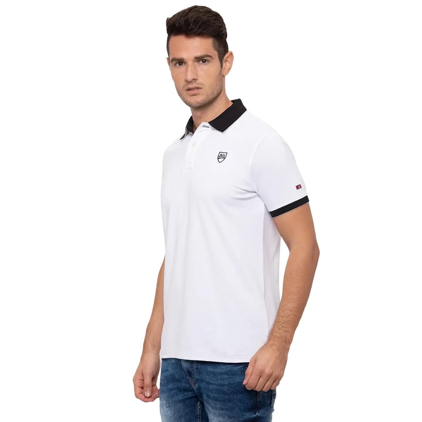 White Regular Fit Men's Polo T-Shirt by Being Human Clothing - Image 4