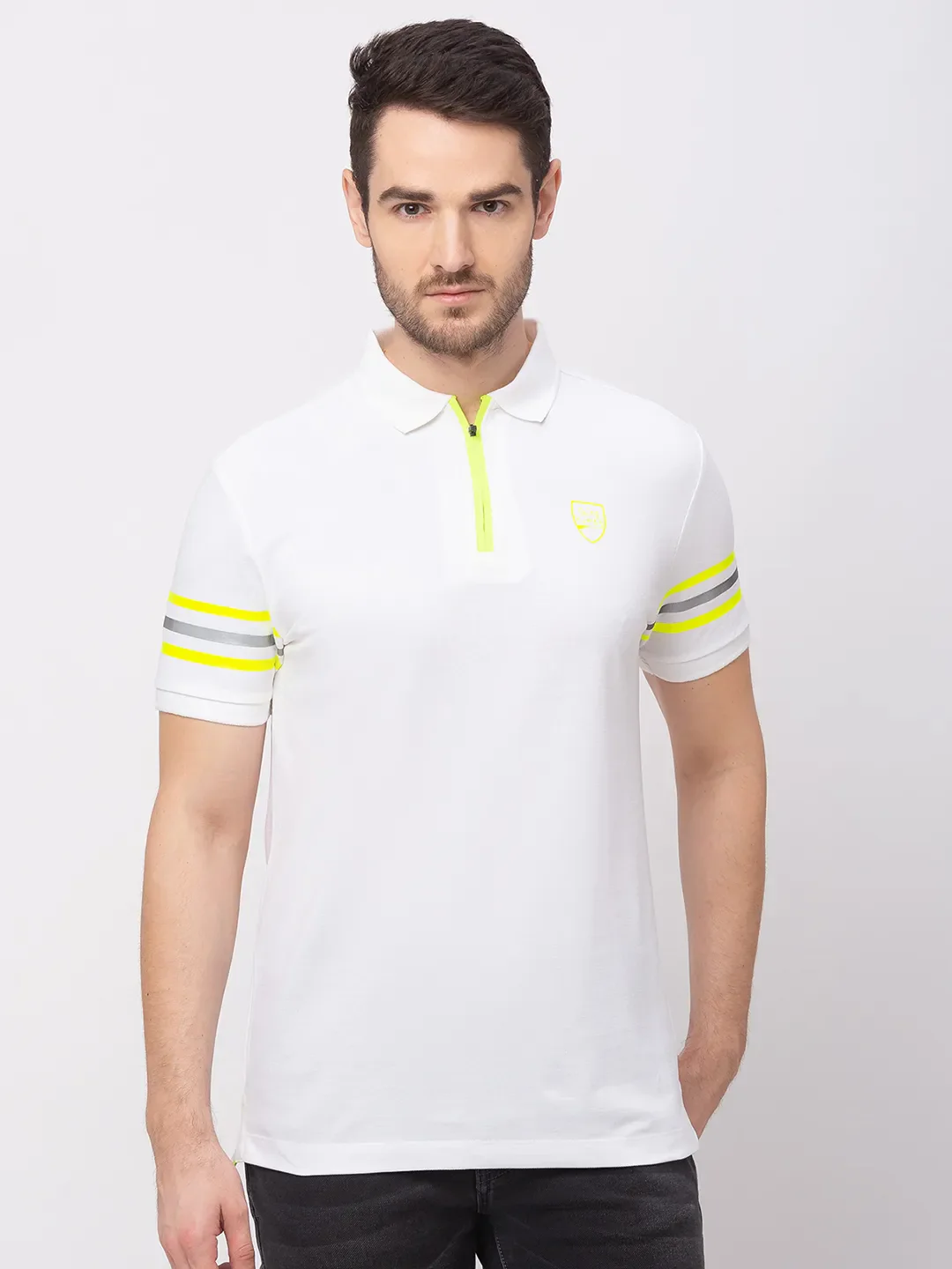 White Regular Fit Men's Polo T-Shirt by Being Human Clothing