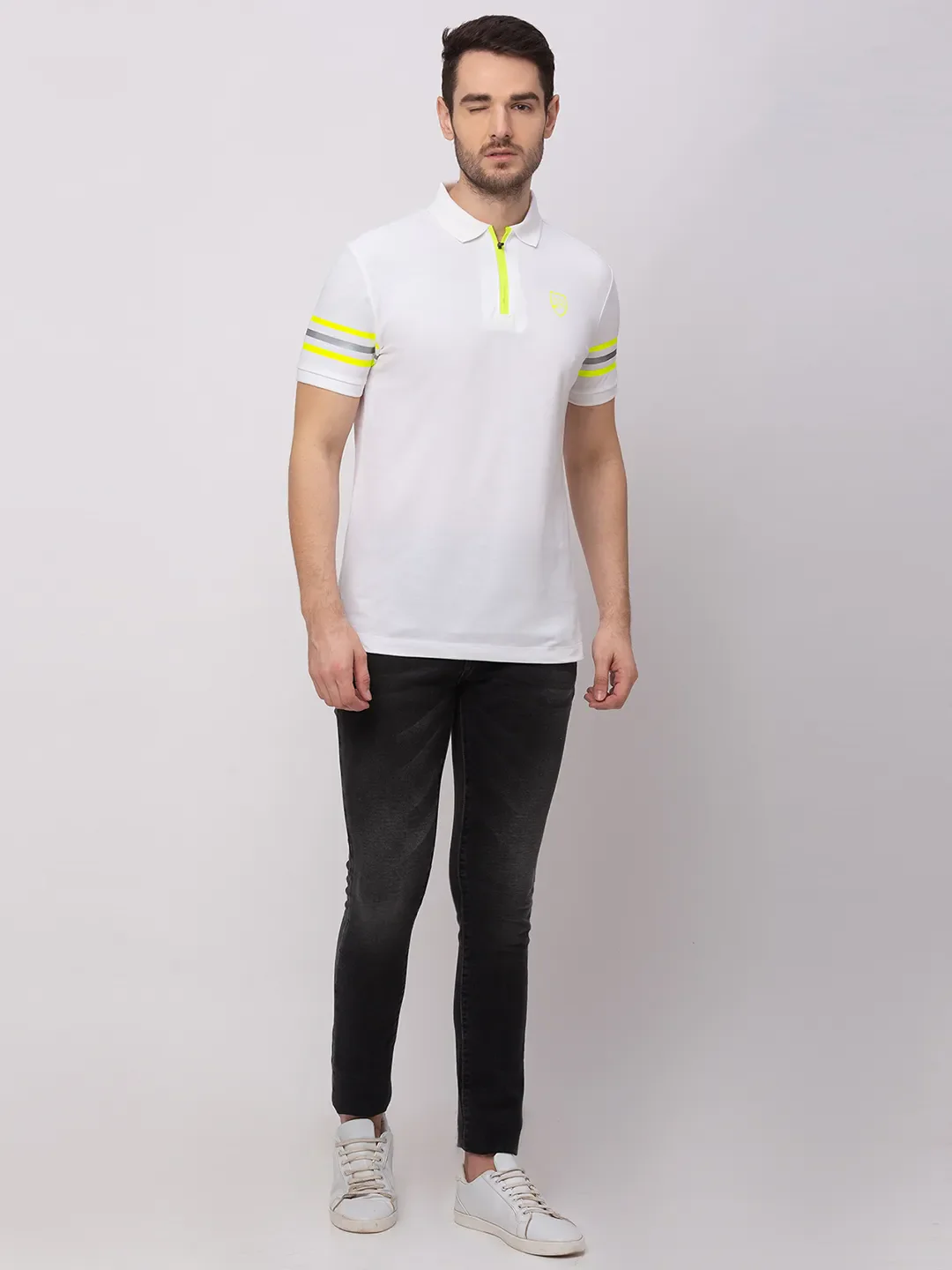 White Regular Fit Men's Polo T-Shirt by Being Human Clothing - Image 5