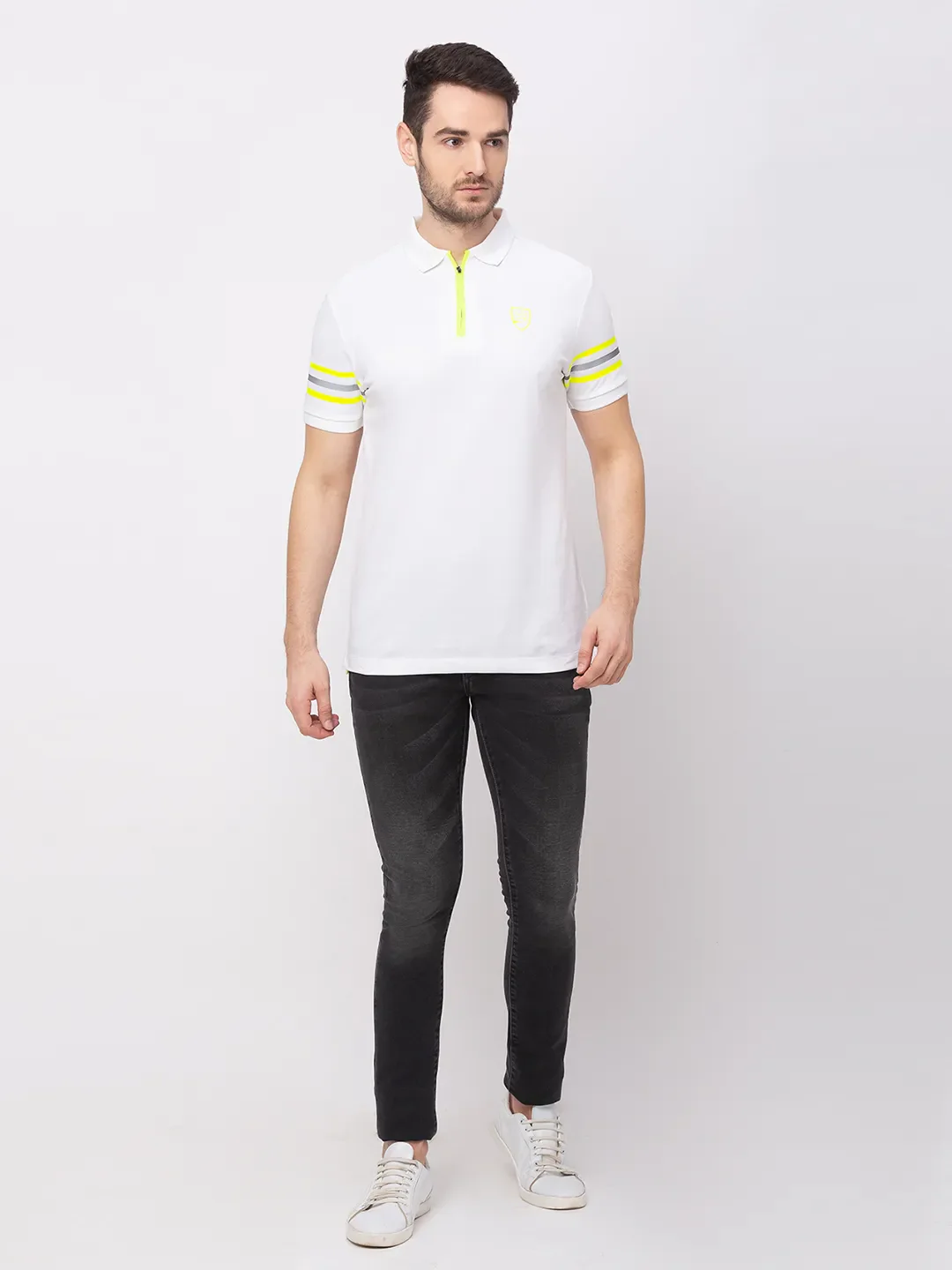 White Regular Fit Men's Polo T-Shirt by Being Human Clothing - Image 6