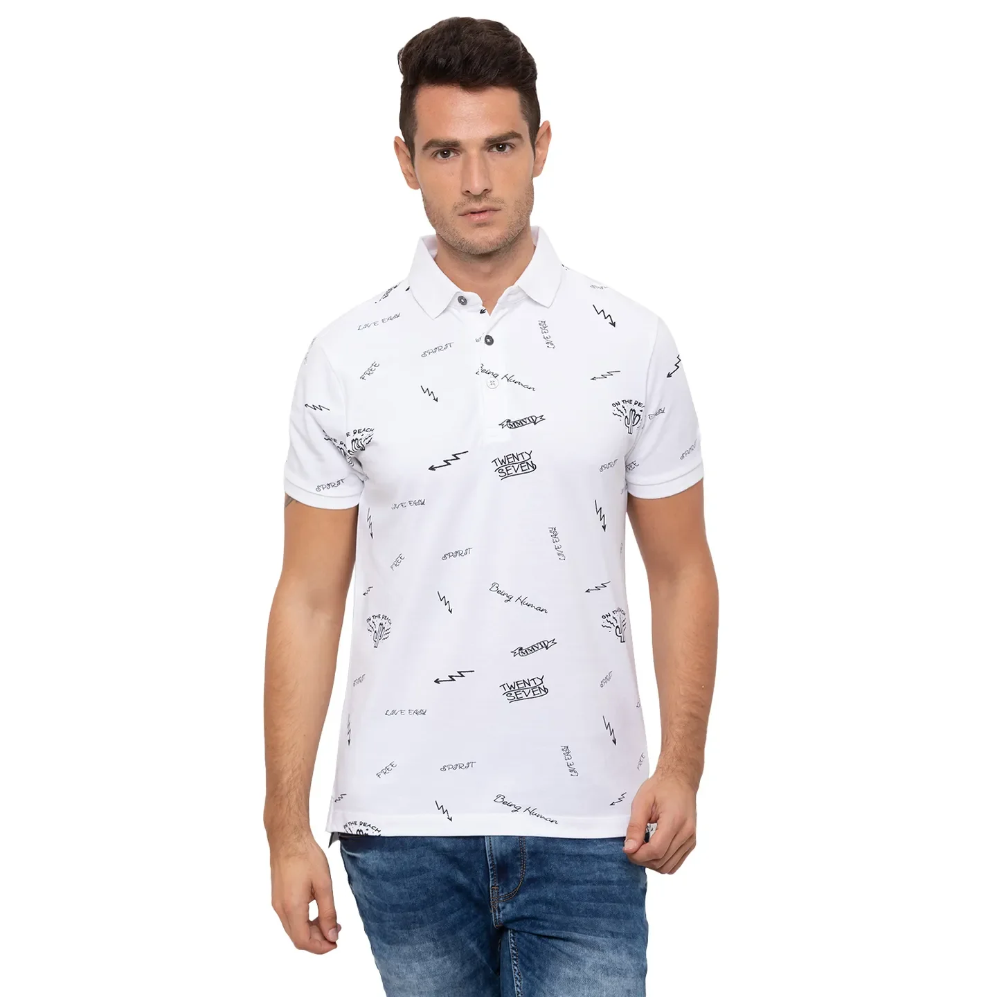 White Regular Fit Men's Polo T-Shirt by Being Human Clothing