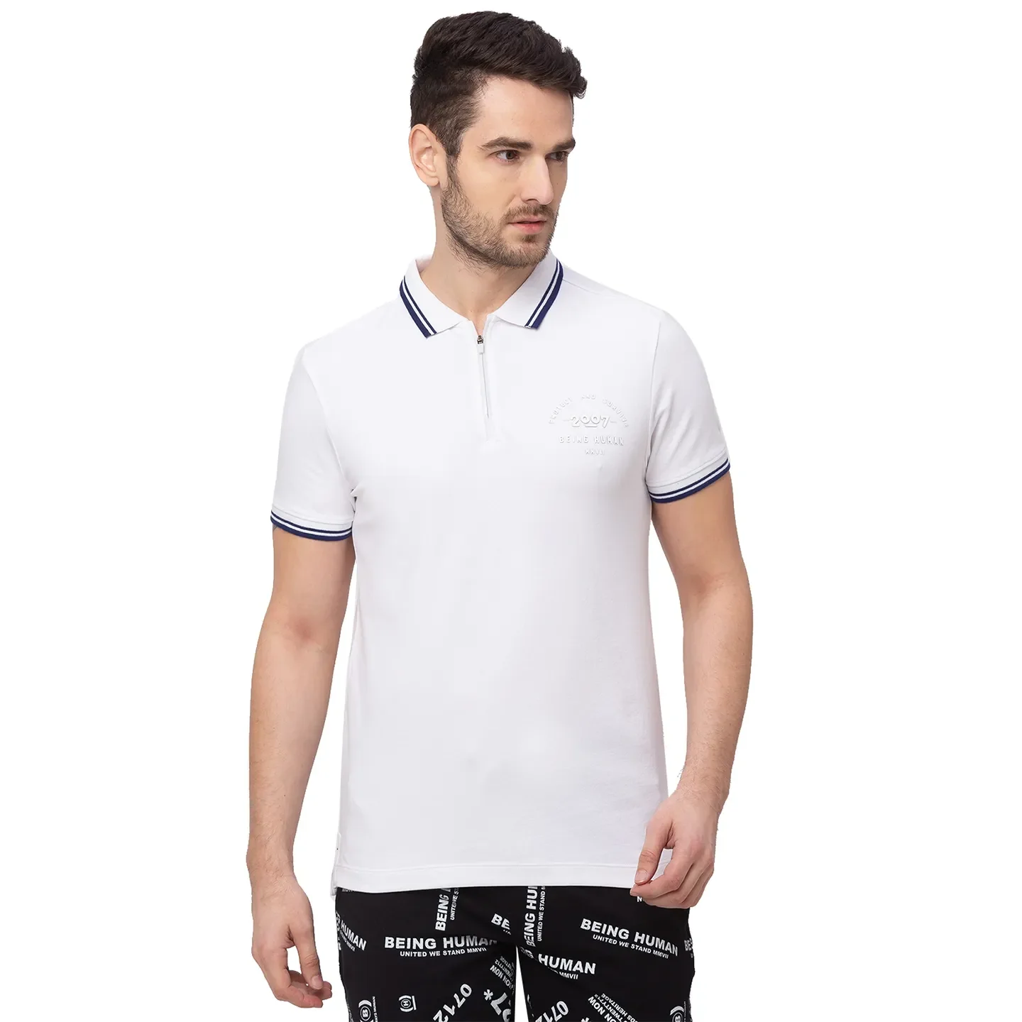 White Regular Fit Men's Polo T-Shirt by Being Human Clothing
