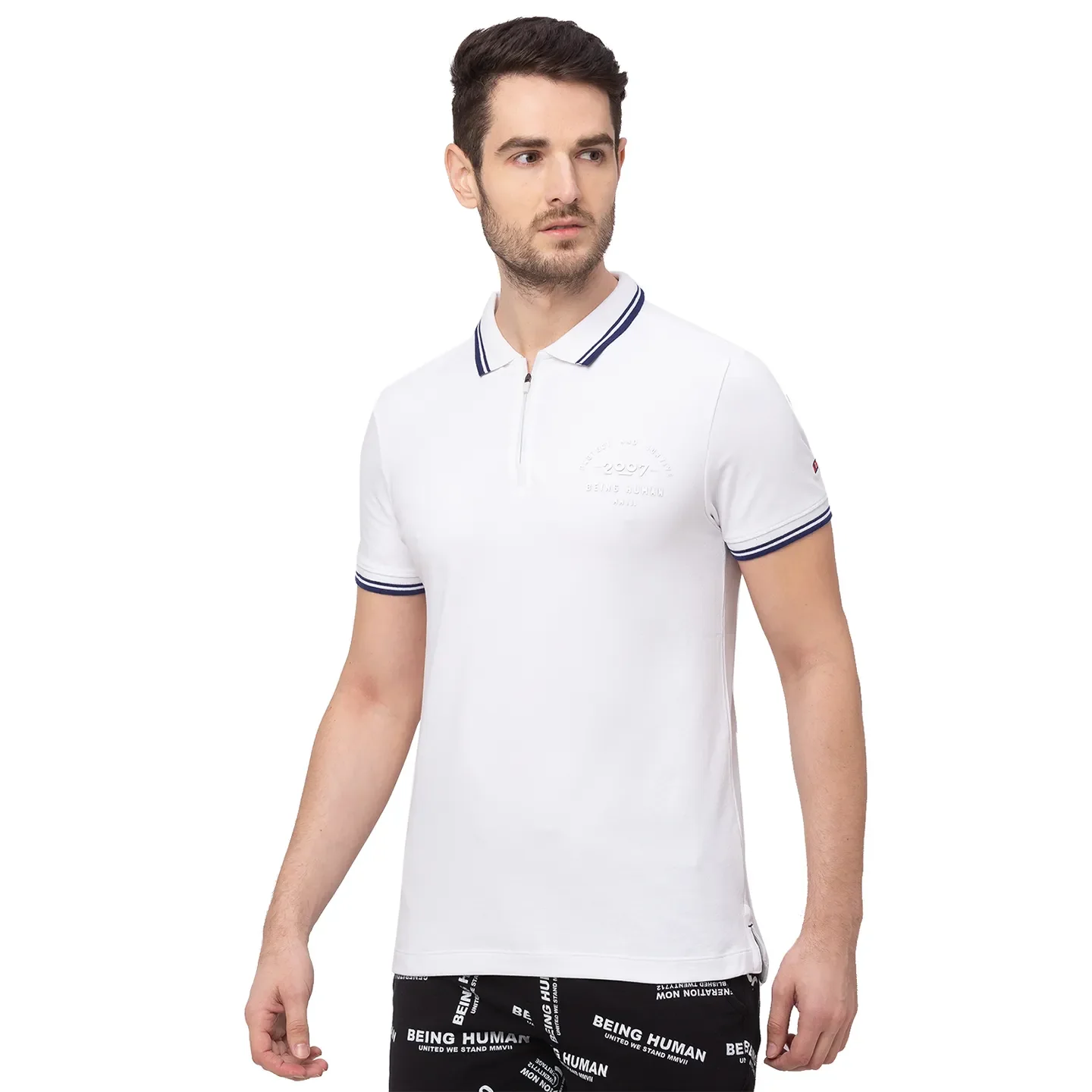 White Regular Fit Men's Polo T-Shirt by Being Human Clothing - Image 3