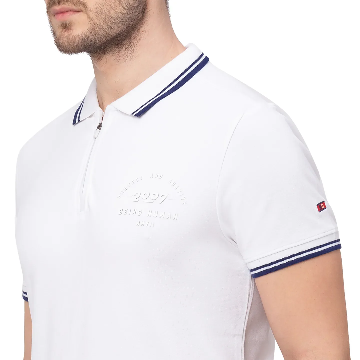 White Regular Fit Men's Polo T-Shirt by Being Human Clothing - Image 4
