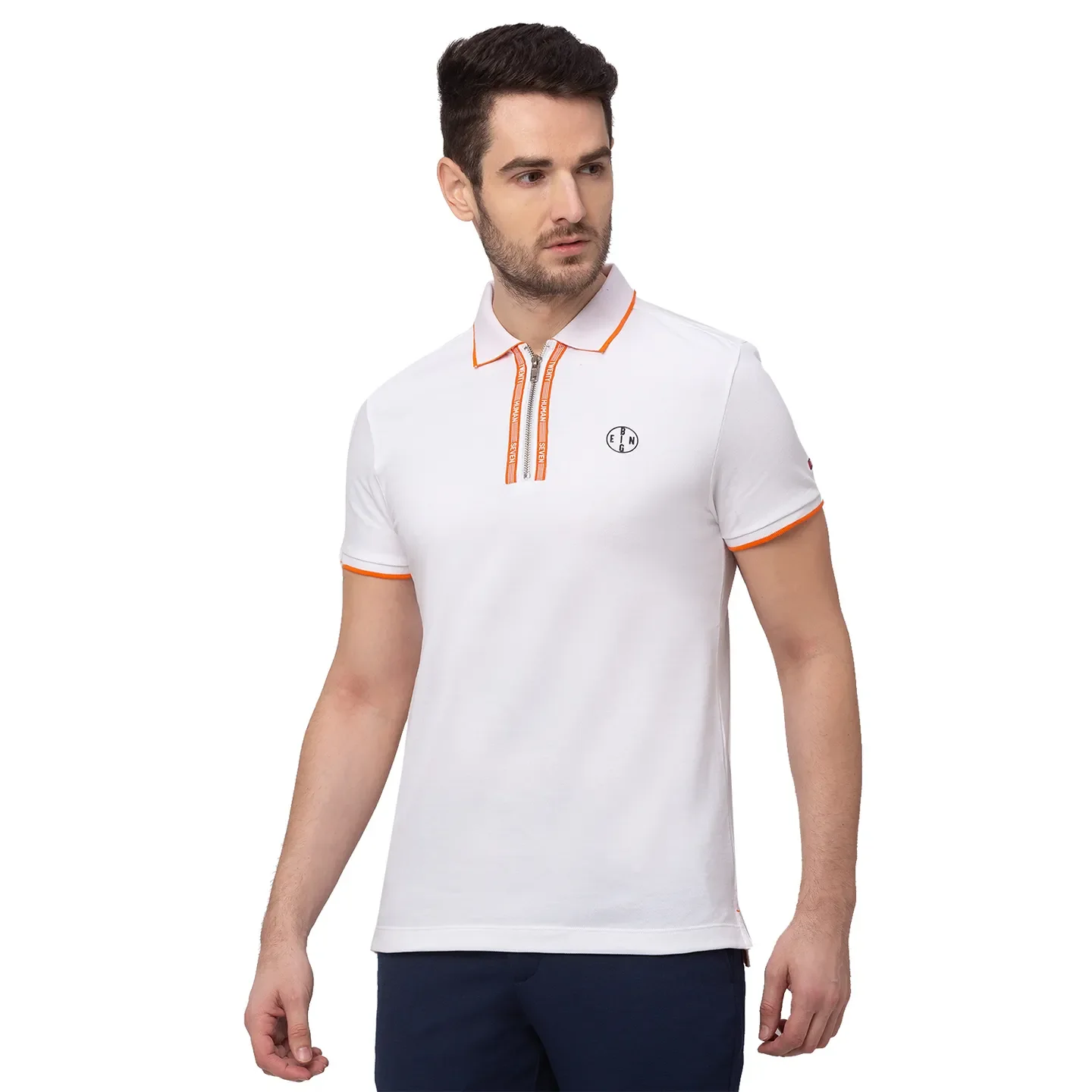 White Regular Fit Men's Polo T-Shirt by Being Human Clothing - Image 3