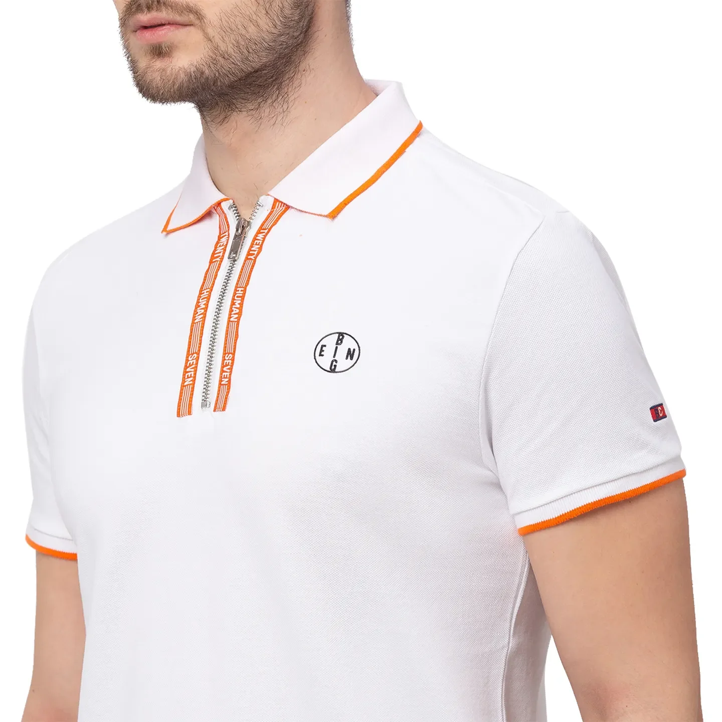White Regular Fit Men's Polo T-Shirt by Being Human Clothing - Image 4