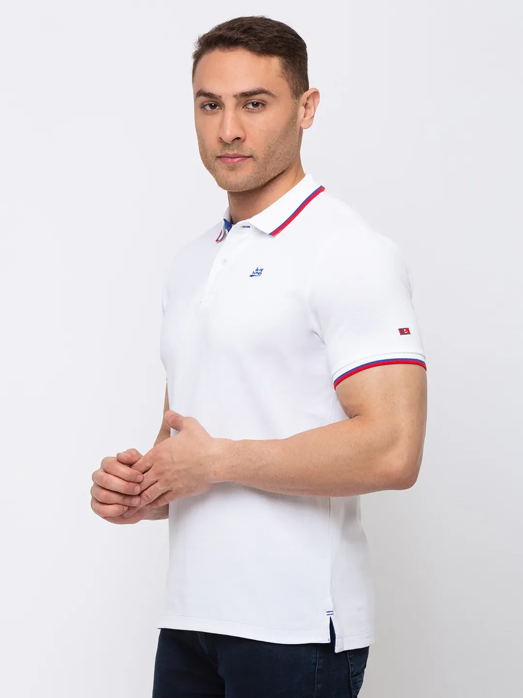 White Regular Fit Men's Polo T-Shirt by Being Human Clothing - Image 2