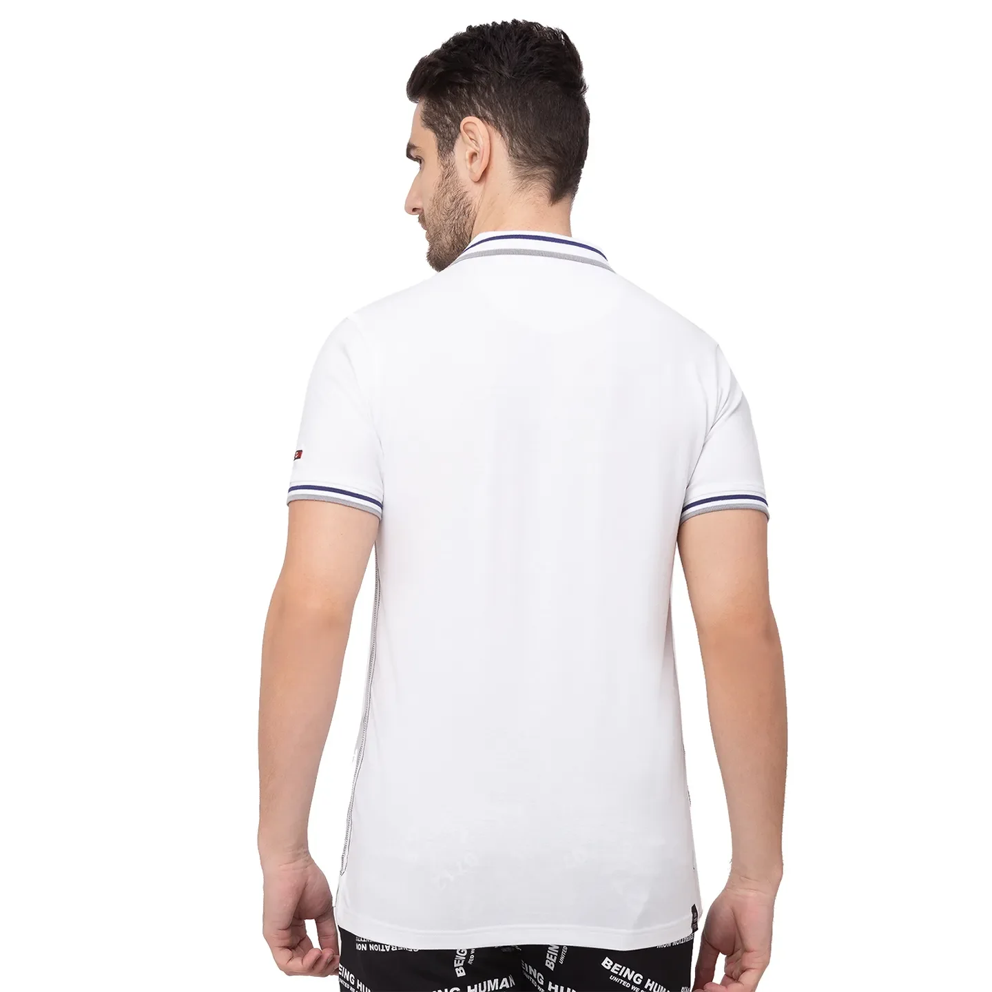 White Regular Fit Men's Polo T-Shirt by Being Human Clothing - Image 4