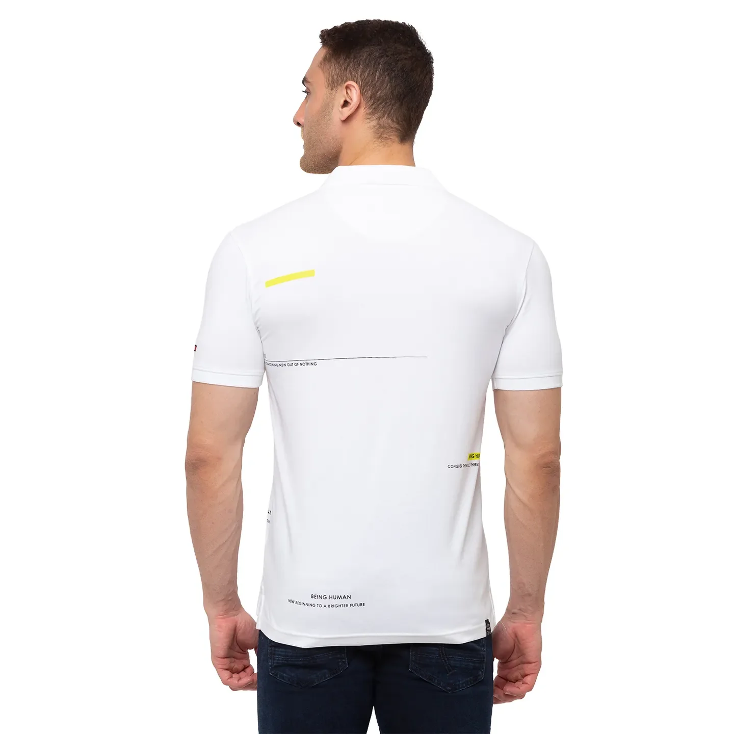 White Regular Fit Men's Polo T-shirt by Being Human Clothing - Image 3