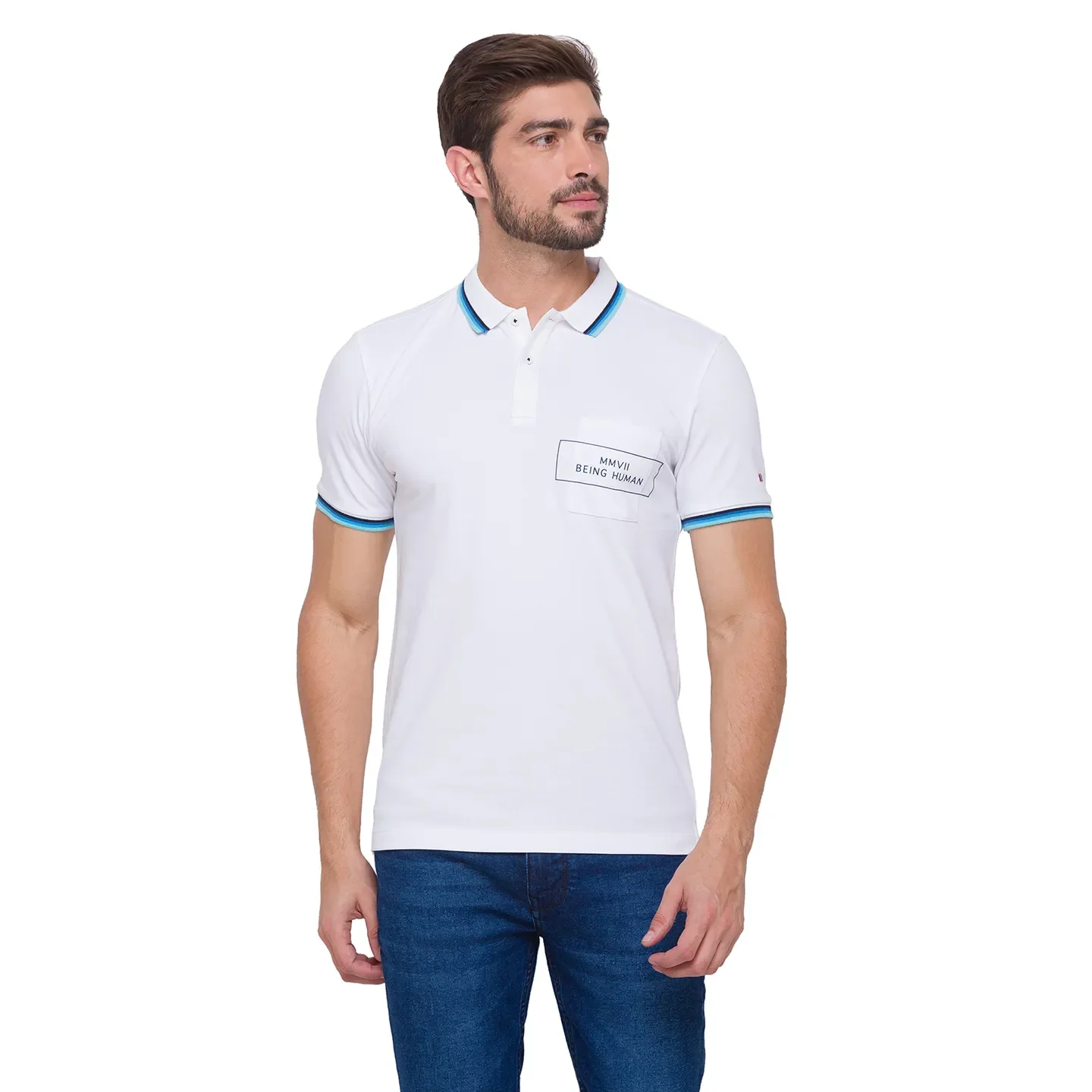 White Regular Fit Men's Polo T-Shirt by Being Human Clothing