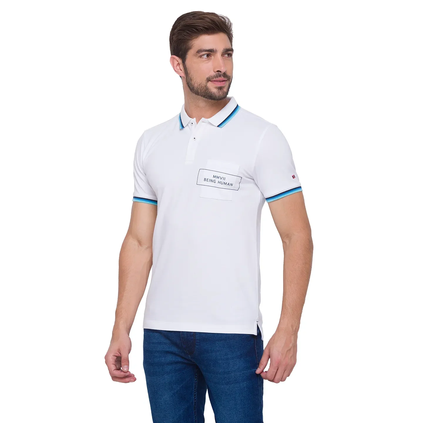 White Regular Fit Men's Polo T-Shirt by Being Human Clothing - Image 4