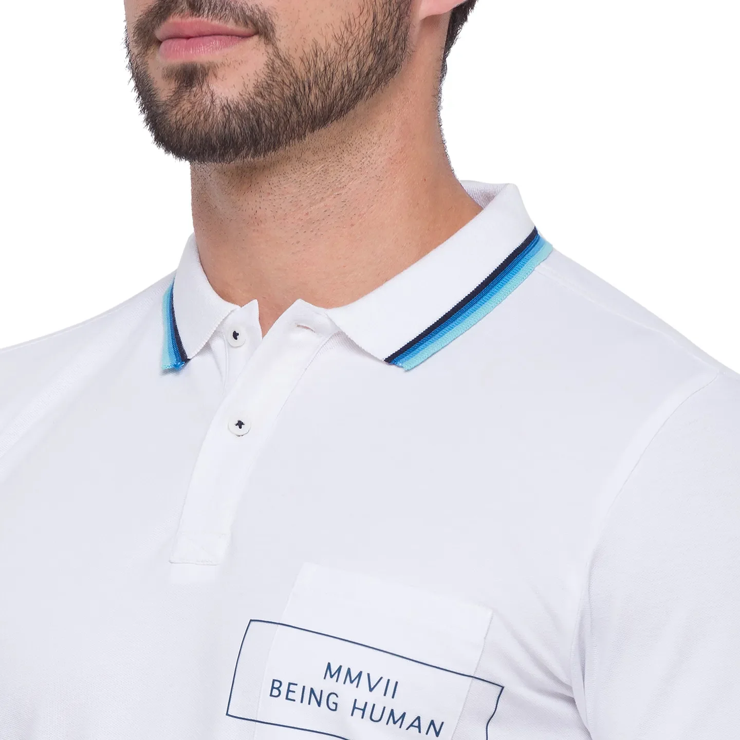 White Regular Fit Men's Polo T-Shirt by Being Human Clothing - Image 5