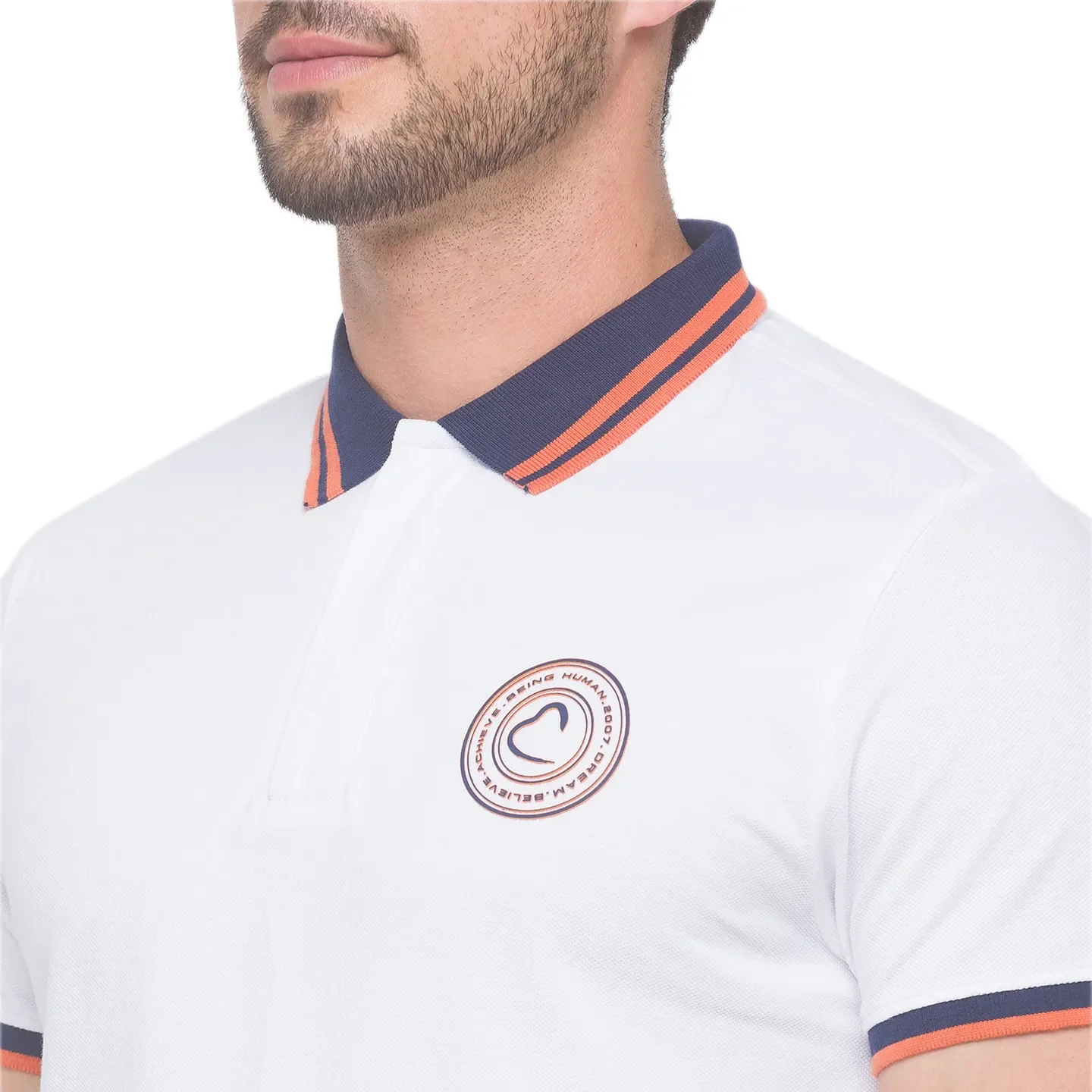 White Regular Fit Men's Polo T-Shirt by Being Human Clothing - Image 3