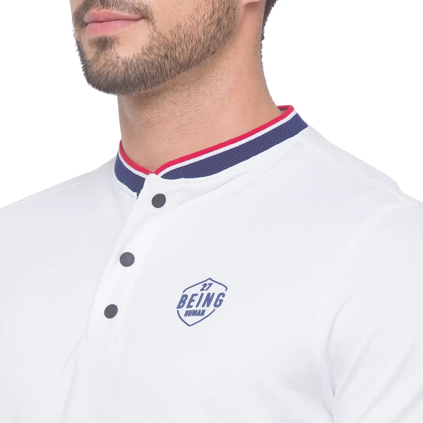White Regular Fit Men's Polo T-Shirt by Being Human Clothing - Image 4