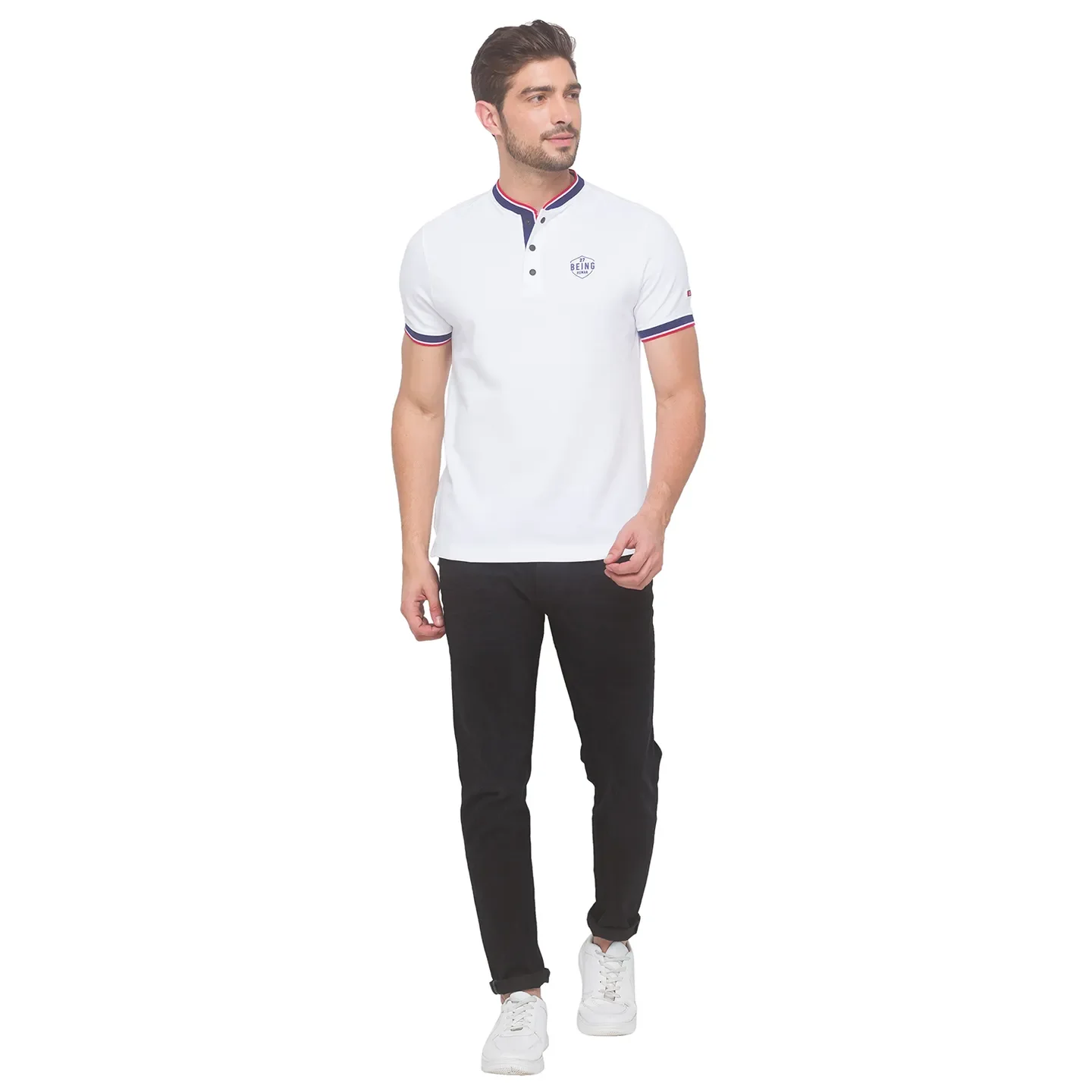 White Regular Fit Men's Polo T-Shirt by Being Human Clothing - Image 5