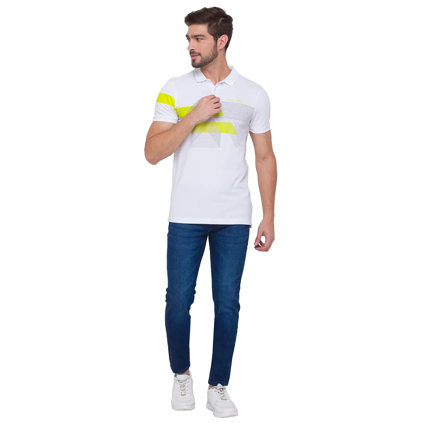 White Regular Fit Men's Polo T-Shirt by Being Human Clothing - Image 3