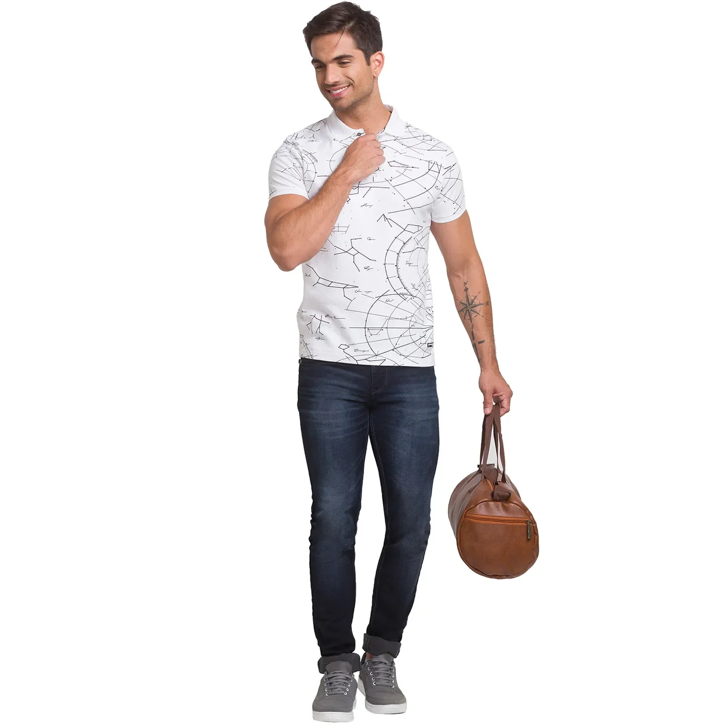 White Regular Fit Men's Polo T-Shirt by Being Human Clothing - Image 2