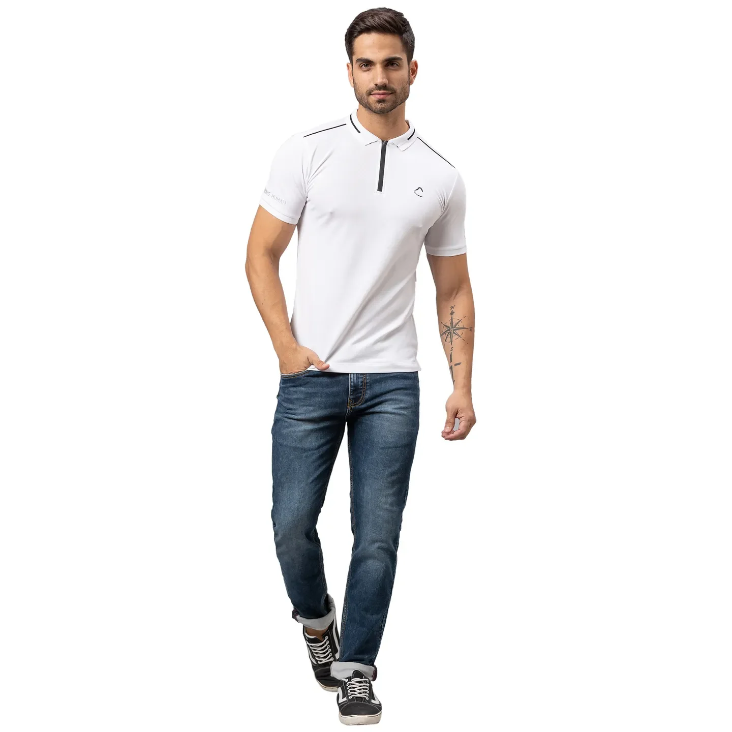 White Regular Fit Men's Polo T-Shirt by Being Human Clothing - Image 2