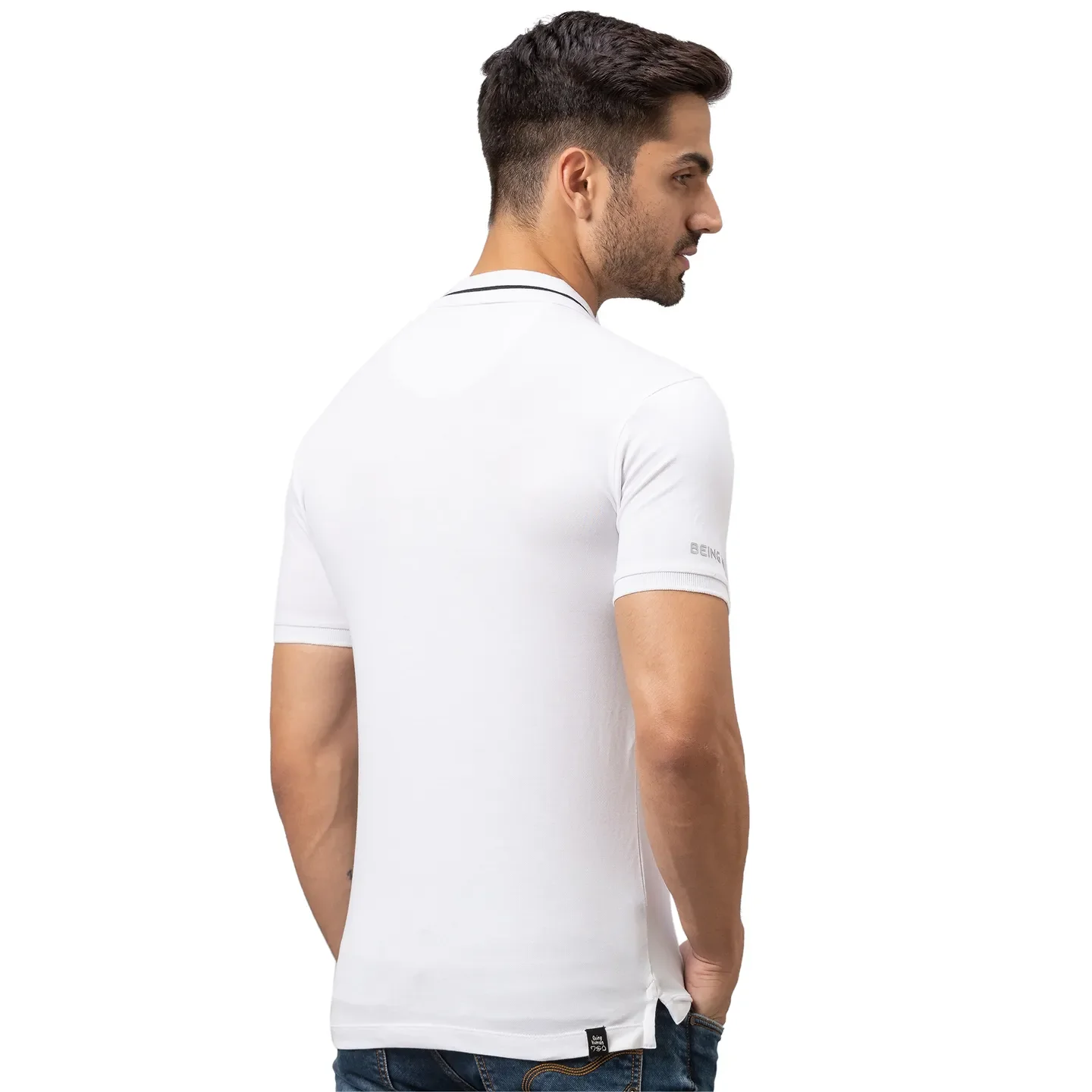 White Regular Fit Men's Polo T-Shirt by Being Human Clothing - Image 3