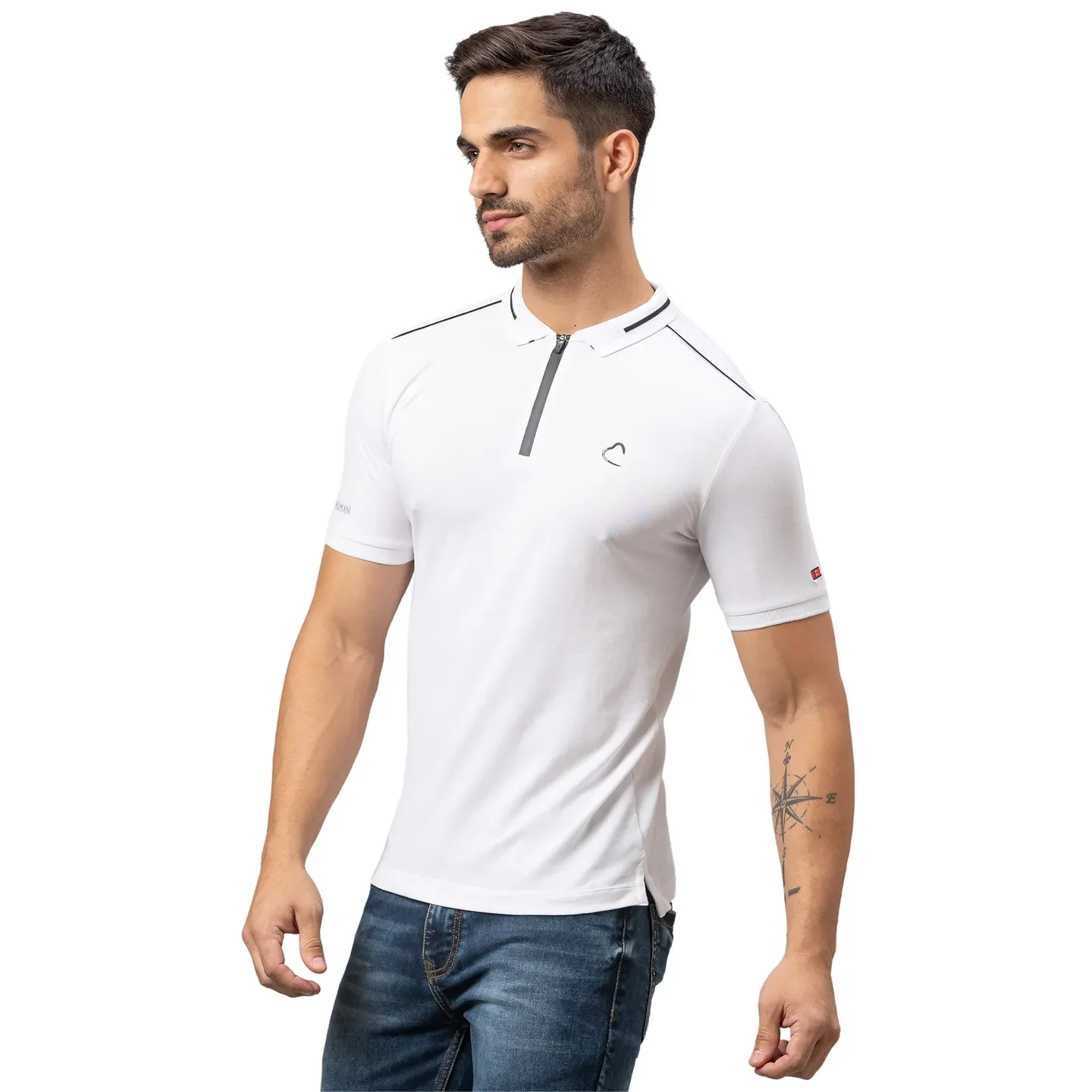 White Regular Fit Men's Polo T-Shirt by Being Human Clothing - Image 4