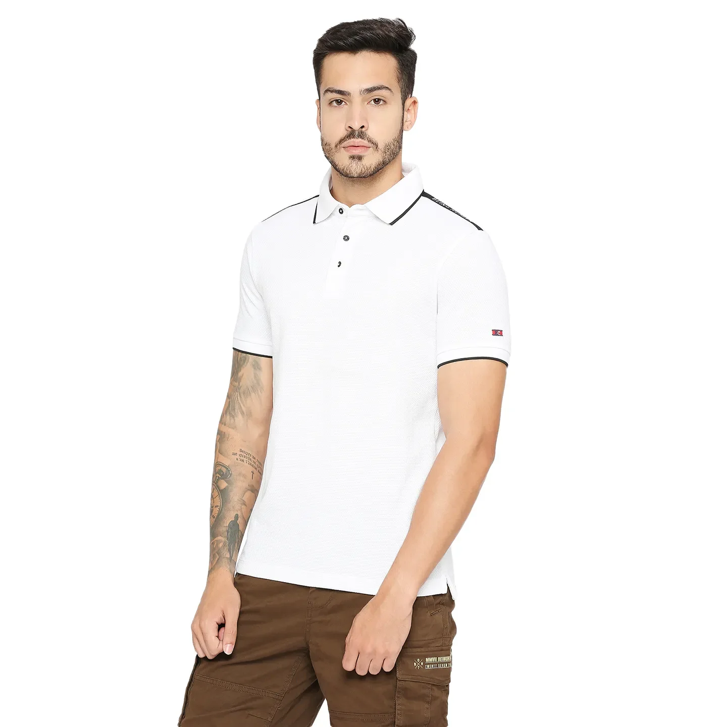 White Regular Fit Men's Polo T-Shirt by Being Human Clothing - Image 2