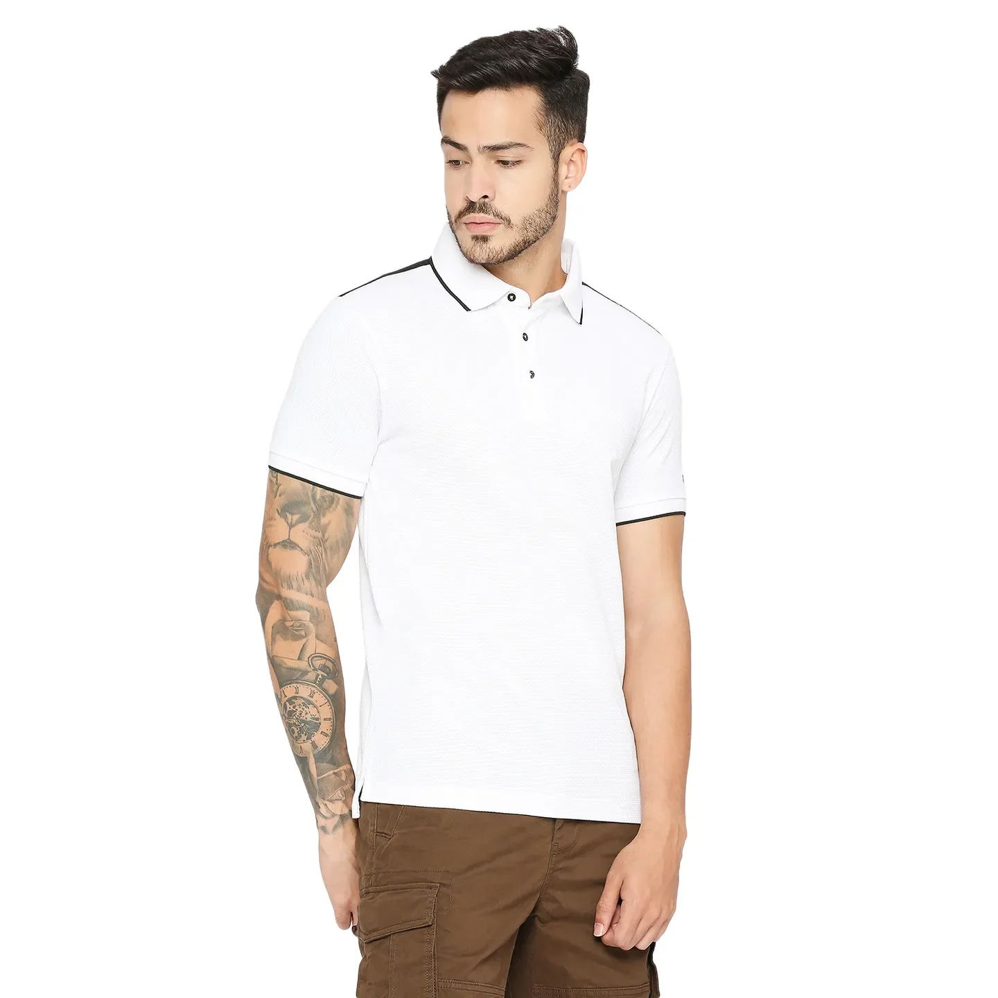 White Regular Fit Men's Polo T-Shirt by Being Human Clothing - Image 3