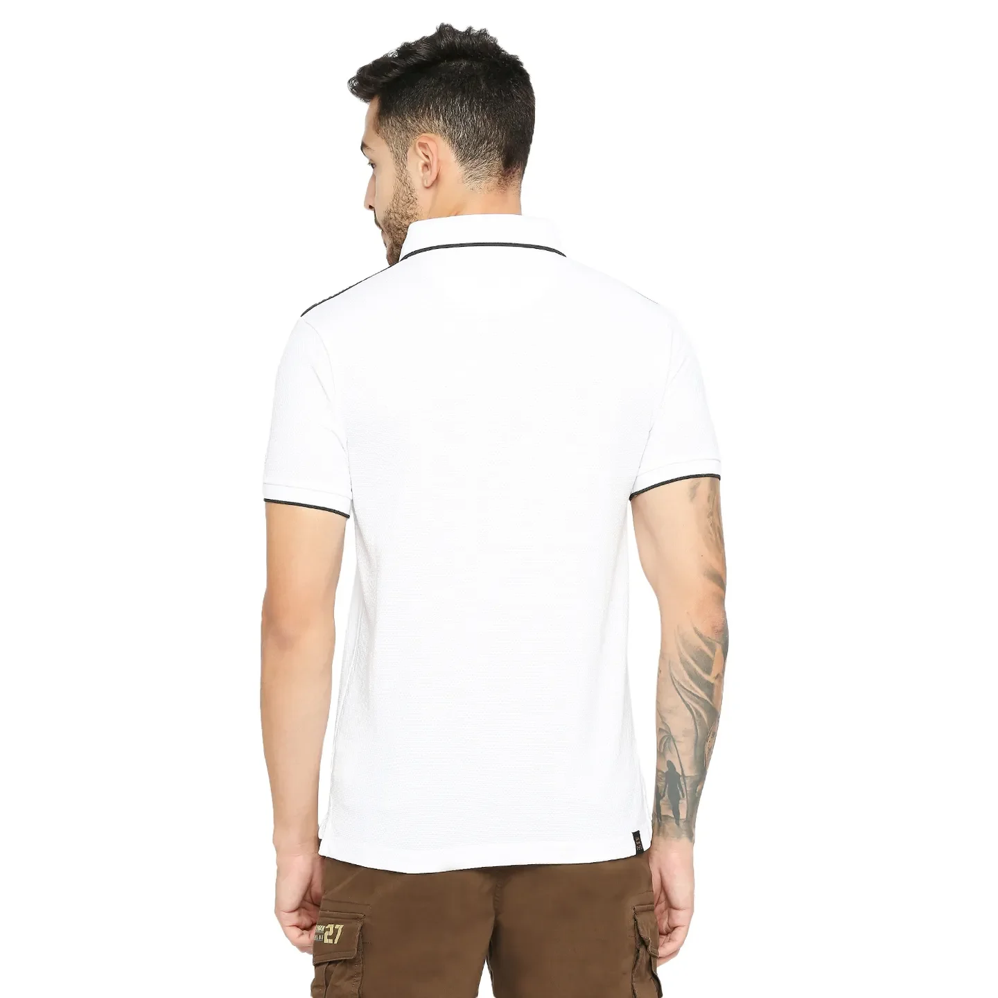 White Regular Fit Men's Polo T-Shirt by Being Human Clothing - Image 4