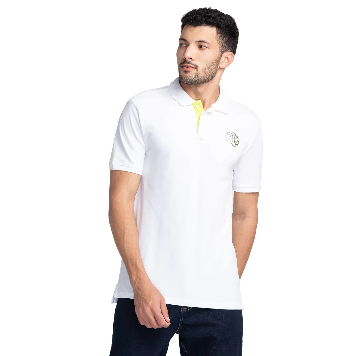White Regular Fit Men's Polo T-Shirt by Being Human Clothing