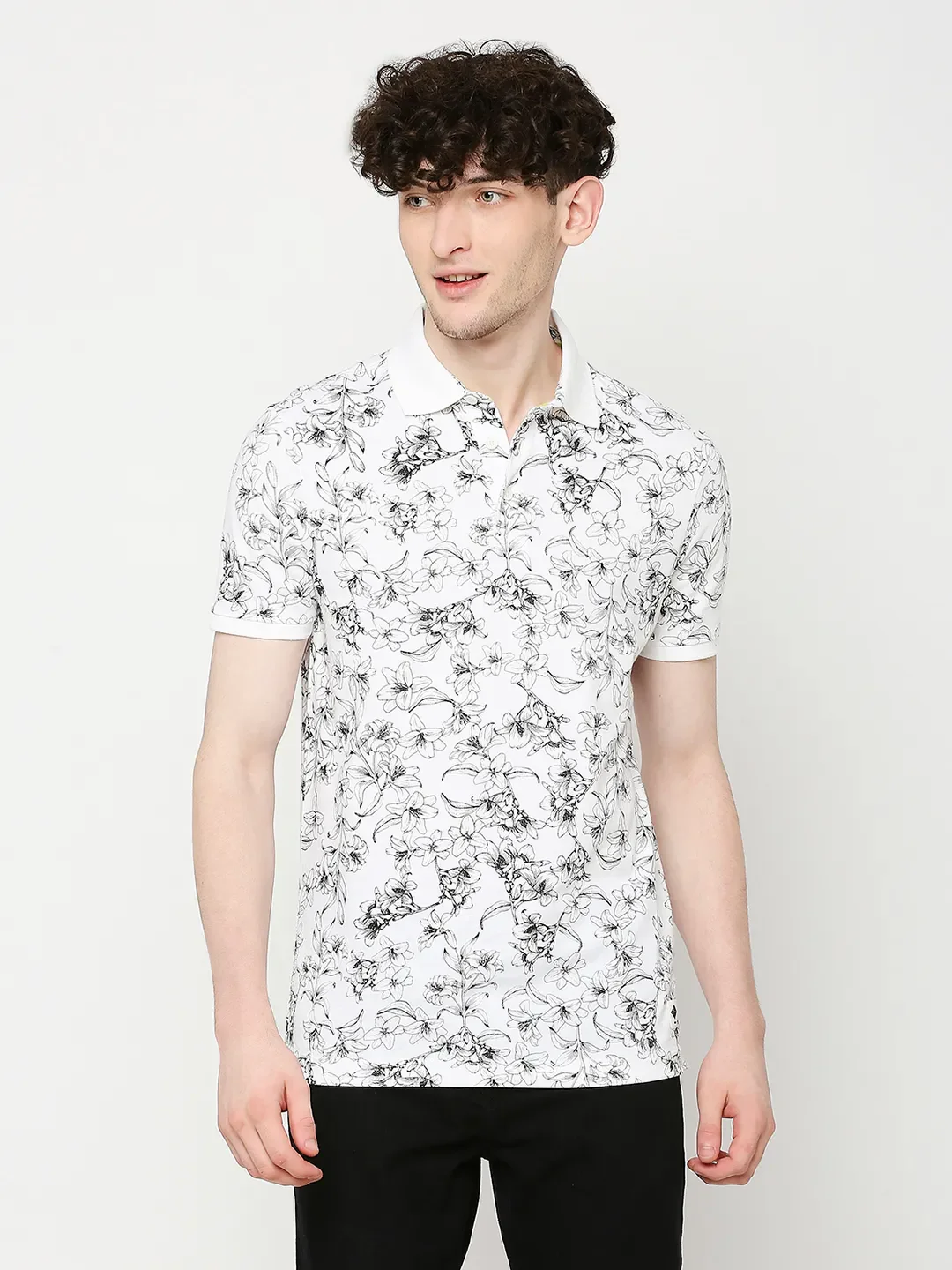 White Regular Fit Men's Polo T-Shirt by Being Human Clothing