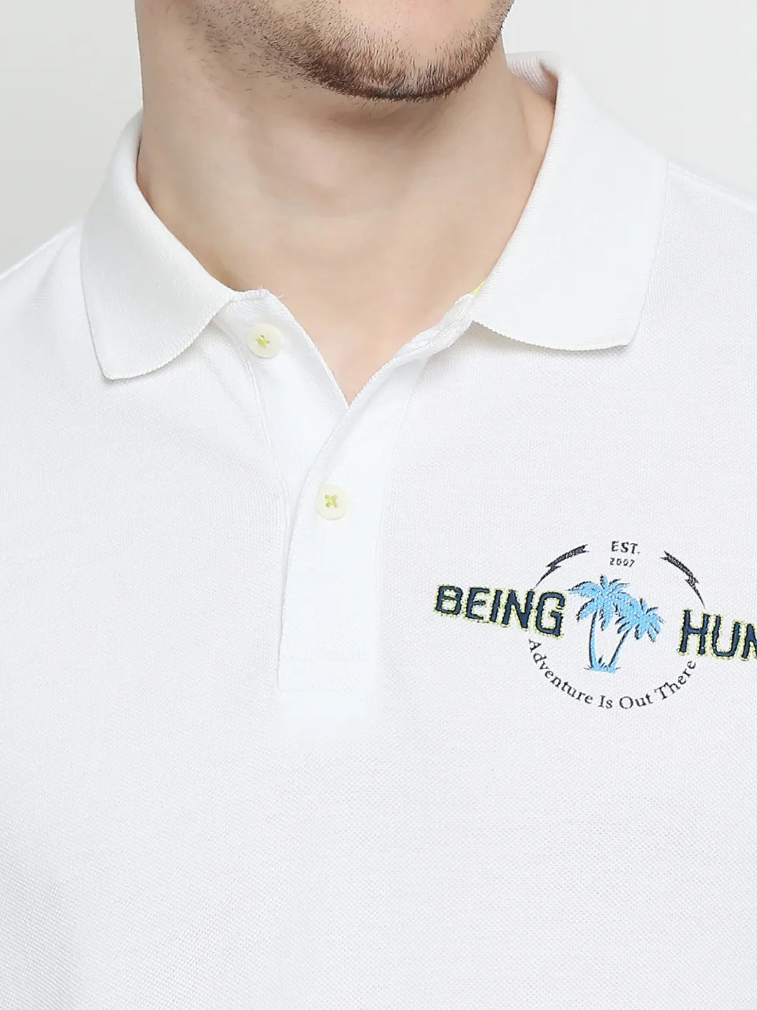 White Regular Fit Men's Polo T-Shirt by Being Human Clothing - Image 5