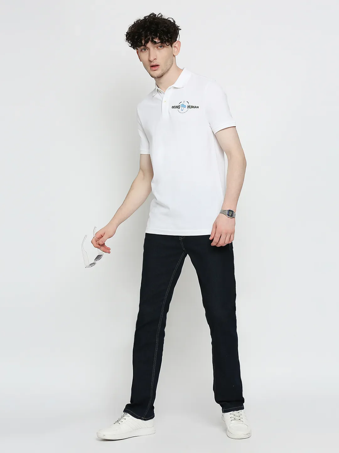White Regular Fit Men's Polo T-Shirt by Being Human Clothing - Image 6