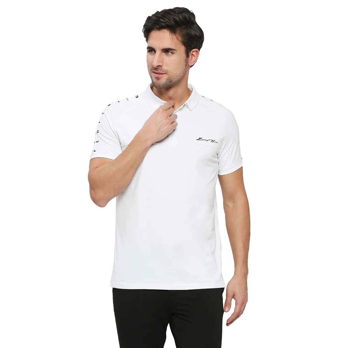 White Regular Fit Men's Polo T-Shirt by Being Human Clothing