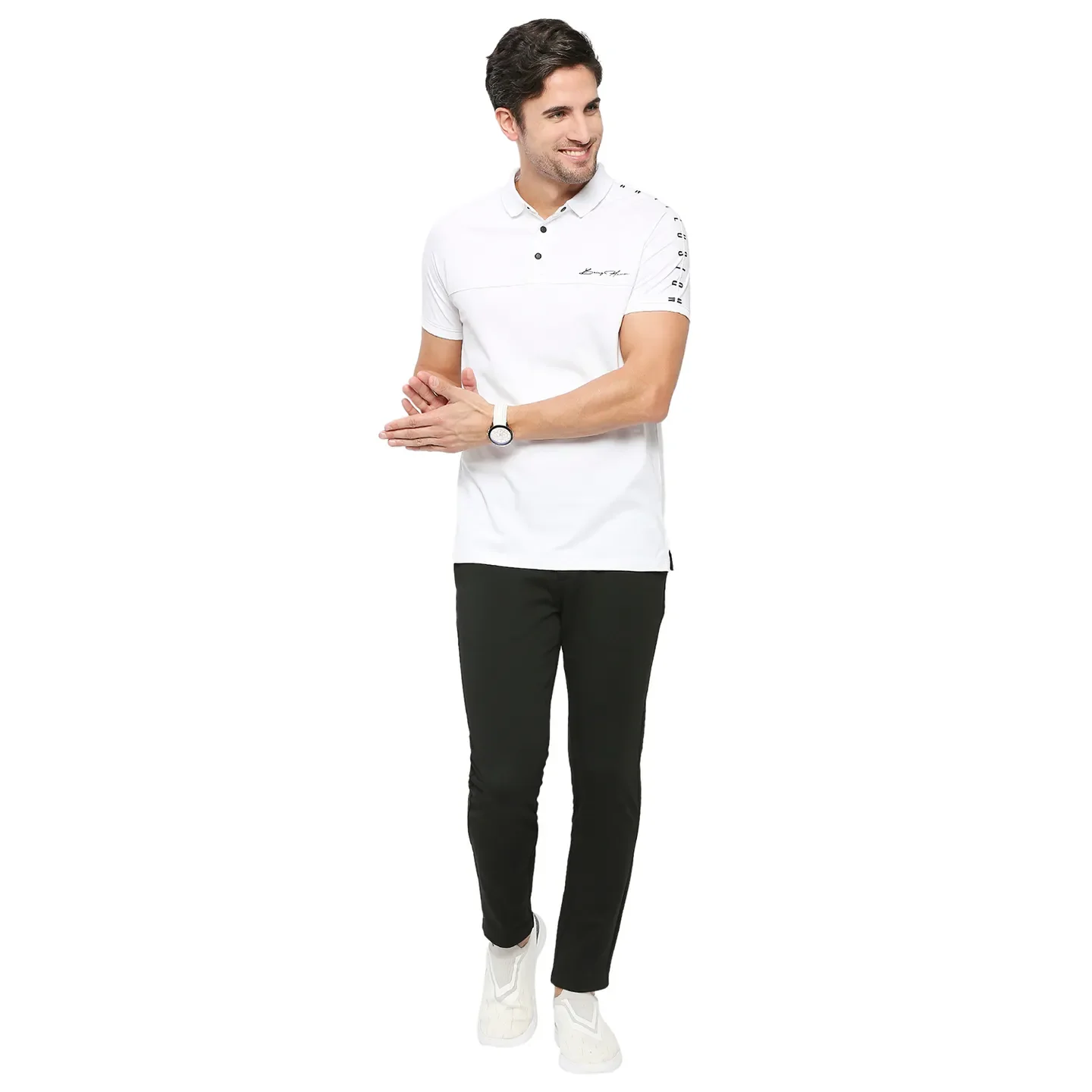 White Regular Fit Men's Polo T-Shirt by Being Human Clothing - Image 6