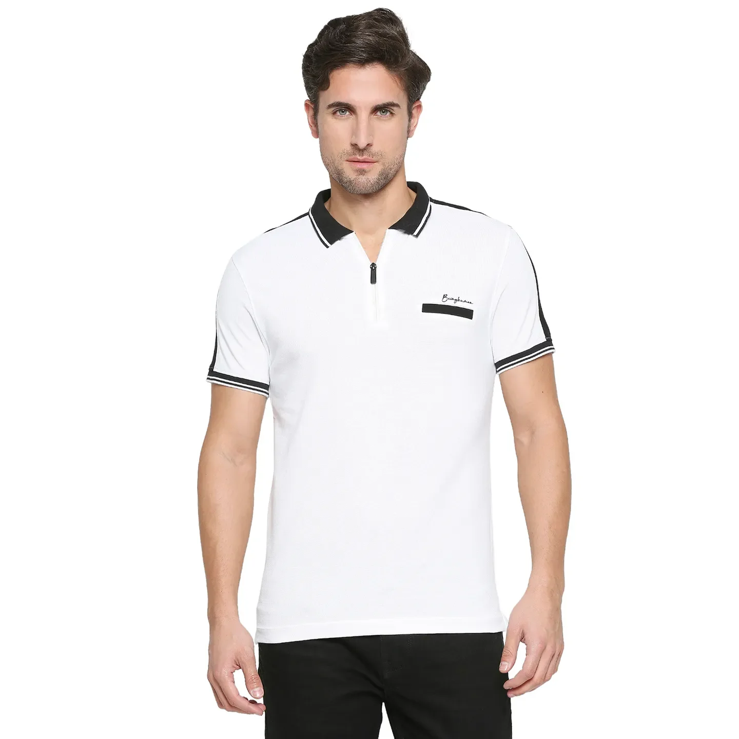 White Regular Fit Men's Polo T-Shirt by Being Human Clothing