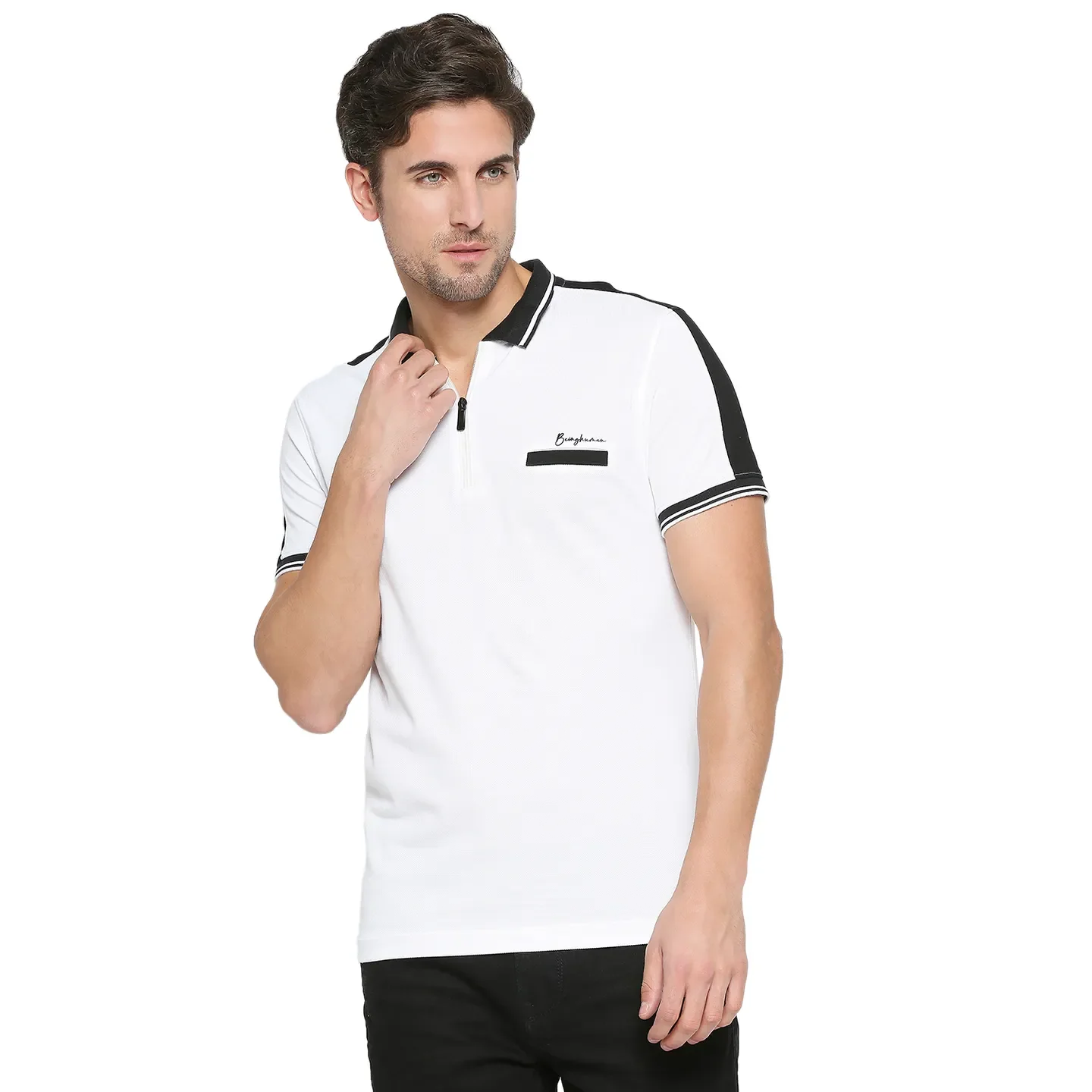 White Regular Fit Men's Polo T-Shirt by Being Human Clothing - Image 2