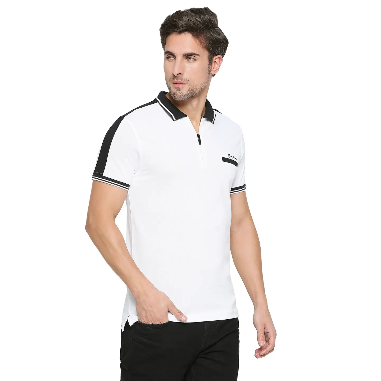 White Regular Fit Men's Polo T-Shirt by Being Human Clothing - Image 3